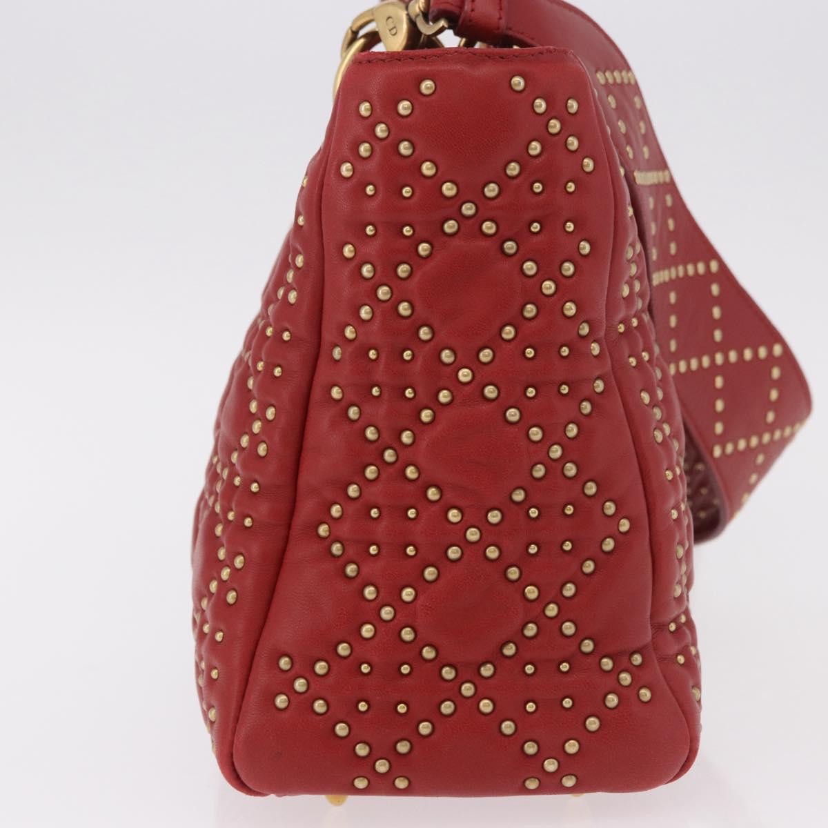 Christian Dior Supple Lady Dior Cannage Studded Lambskin Red Leather Handbag (Pre-Owned)