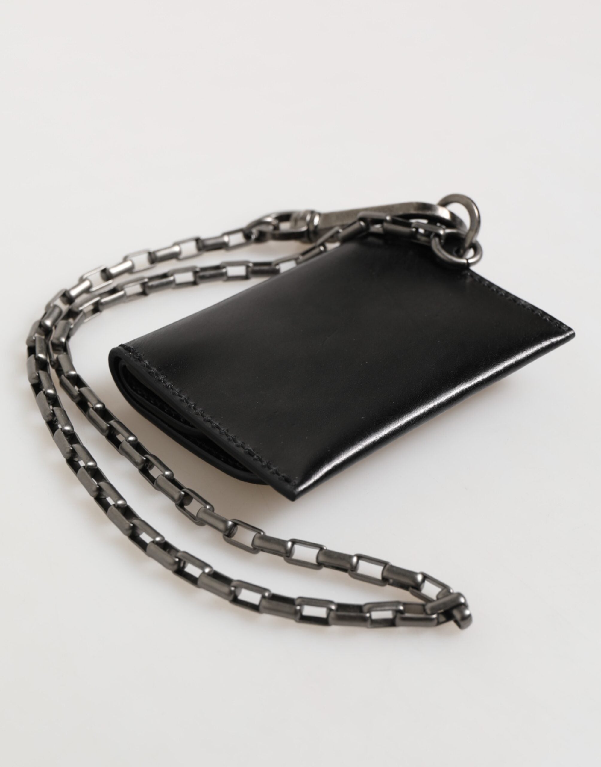 Dolce & Gabbana Black Cavallo Leather Wallet Chain Snap Bifold Card Men's Holder