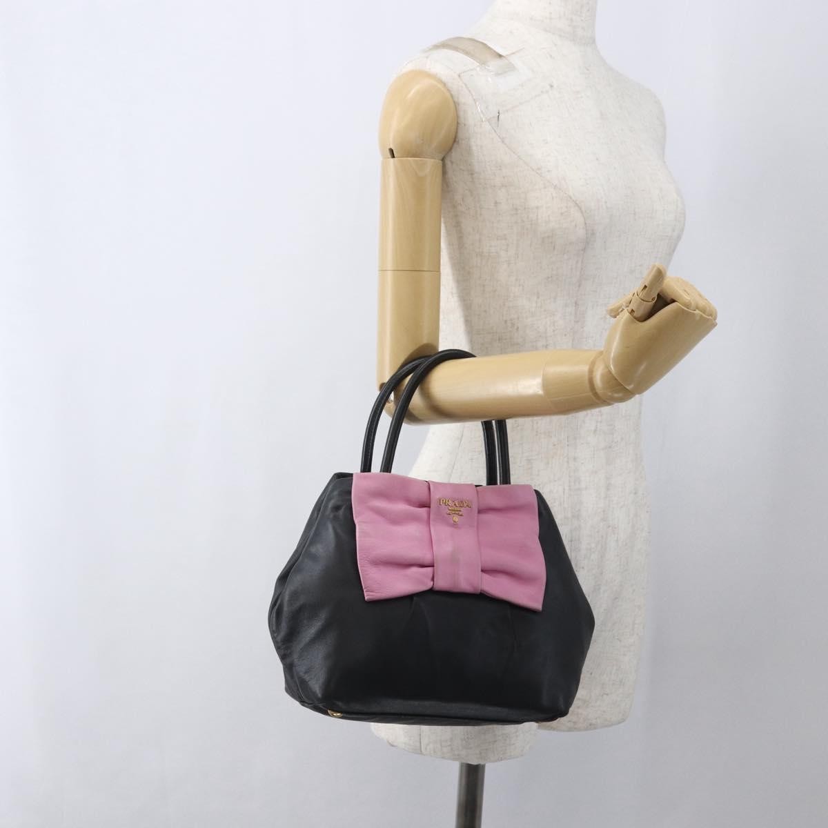 Prada Bow Tote Leather Black Leather Tote Bag Bag (Pre-Owned)