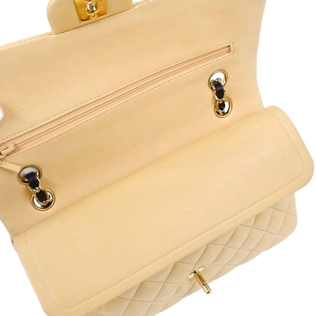 Chanel Classic Double Flap Quilted Lambskin Beige Leather Shoulder Bag Bag (Pre-Owned)