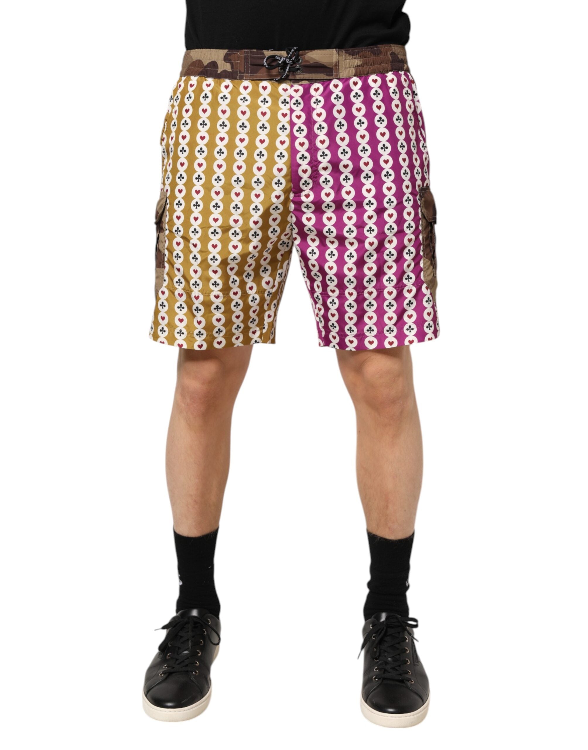 Dolce & Gabbana Multicolor Playing Card Camouflage Shorts Men's Swimwear