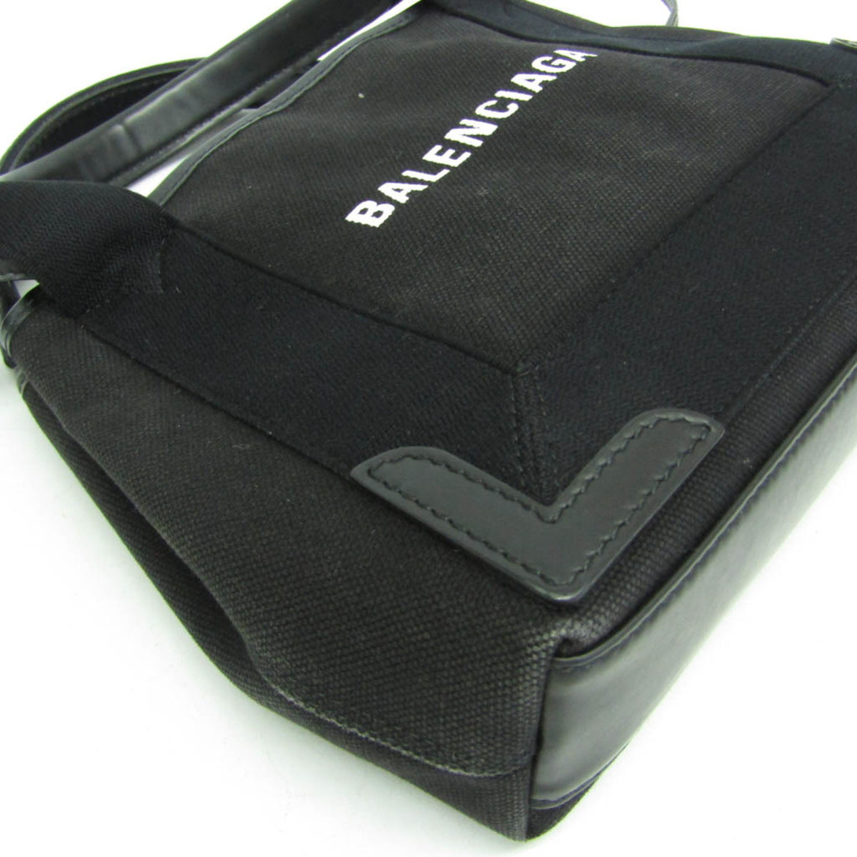 Balenciaga Navy Cabas Canvas With Leather Black Canvas Tote Bag Bag (Pre-Owned)