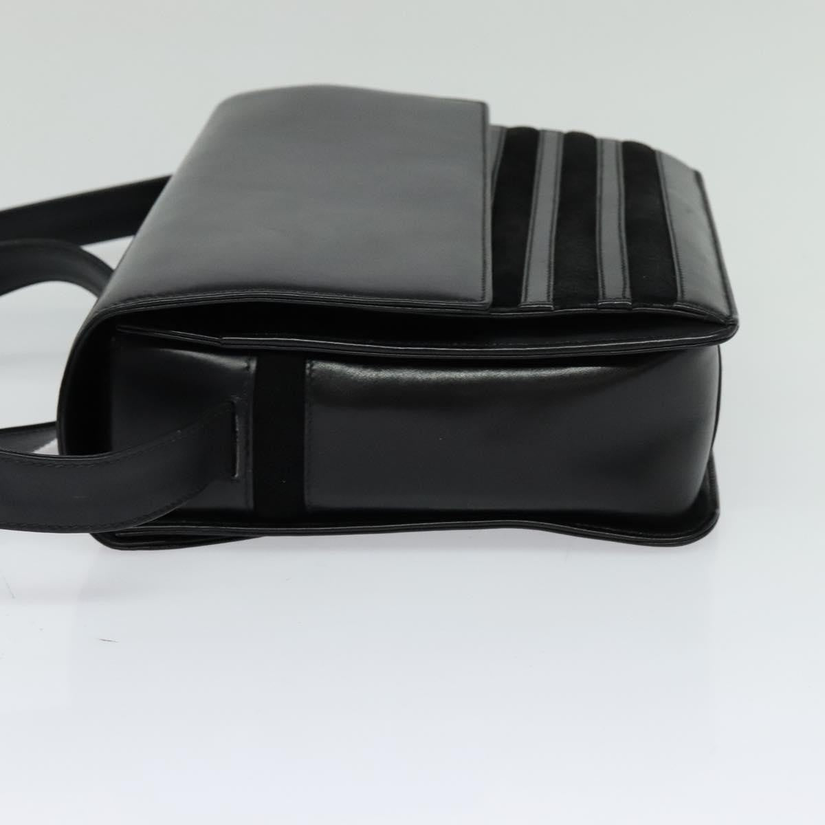 Gucci Vintage Flat Messenger Nylon And Leather Black Leather Shoulder Bag Bag (Pre-Owned)