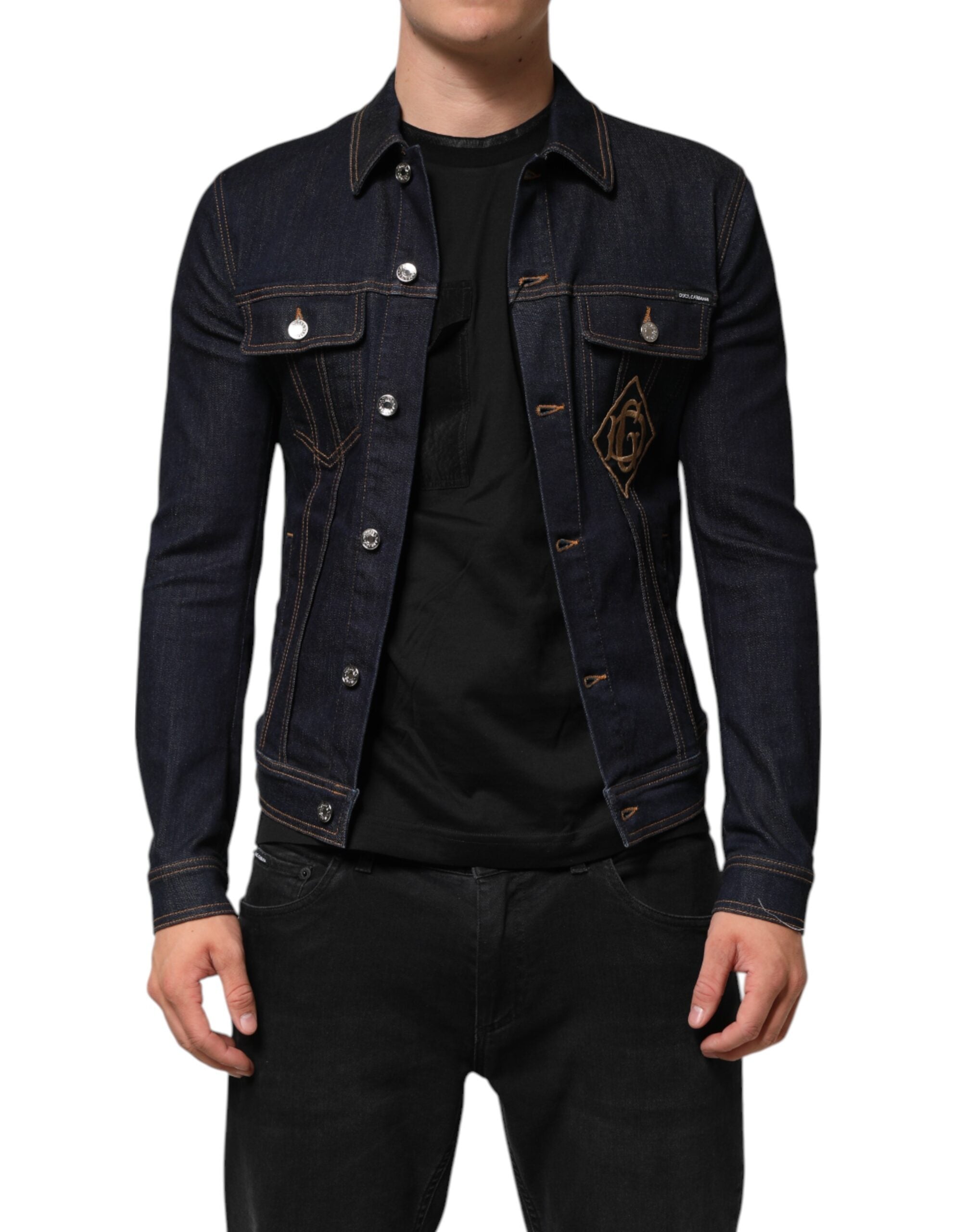 Dolce & Gabbana Indigo Blue Denim Slim Fit Logo Patch Men's Jacket (Pre-Owned)