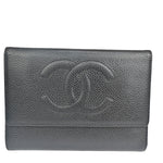 Chanel Logo Cc Black Pony-Style Calfskin Wallet  (Pre-Owned)