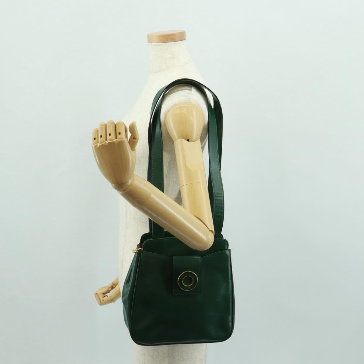 Celine Circle Logo Leather Green Leather Shoulder Bag Bag (Pre-Owned)