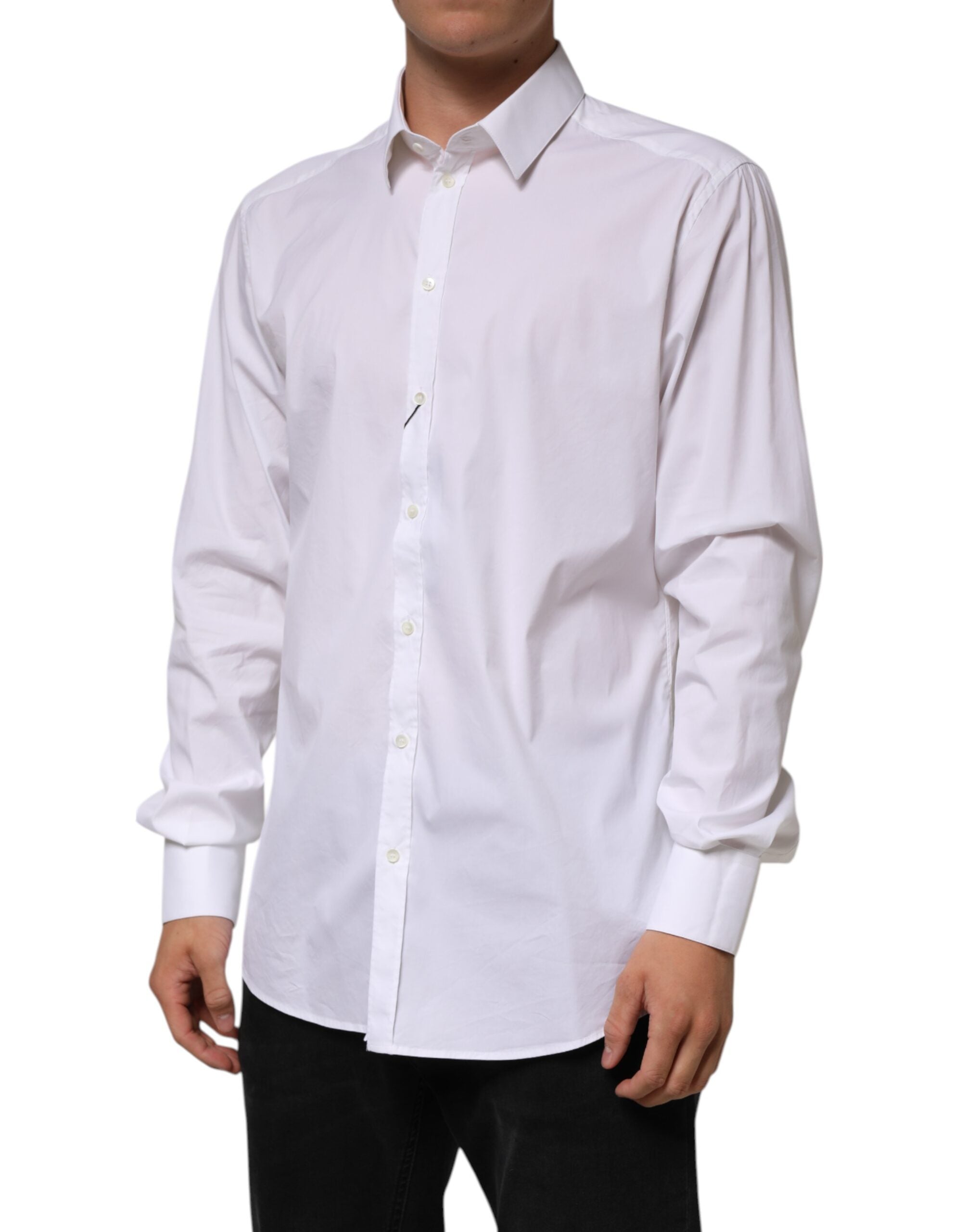 Dolce & Gabbana White Cotton GOLD Long Sleeves Formal Men's Shirt