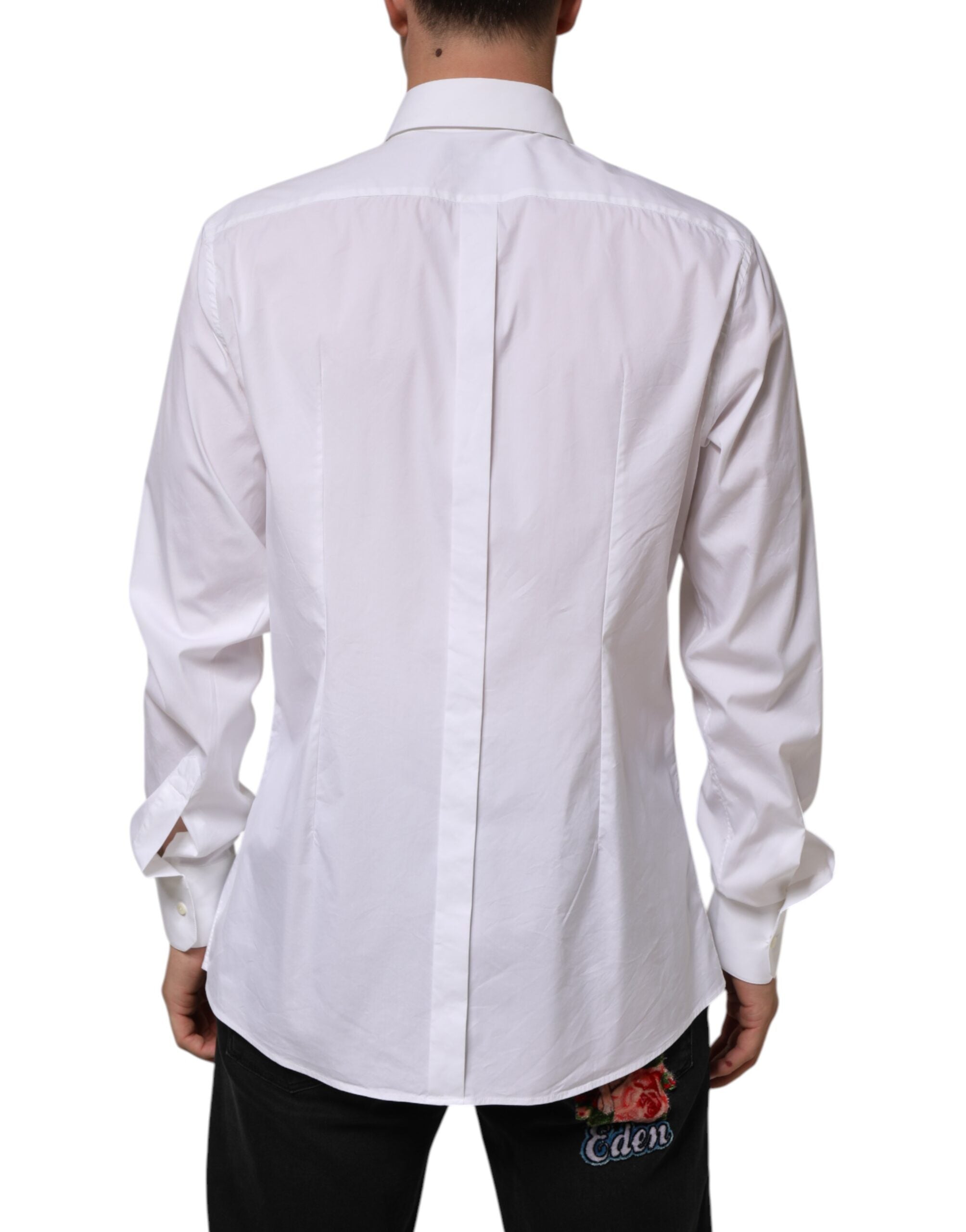 Dolce & Gabbana White Cotton GOLD Long Sleeves Formal Men's Shirt