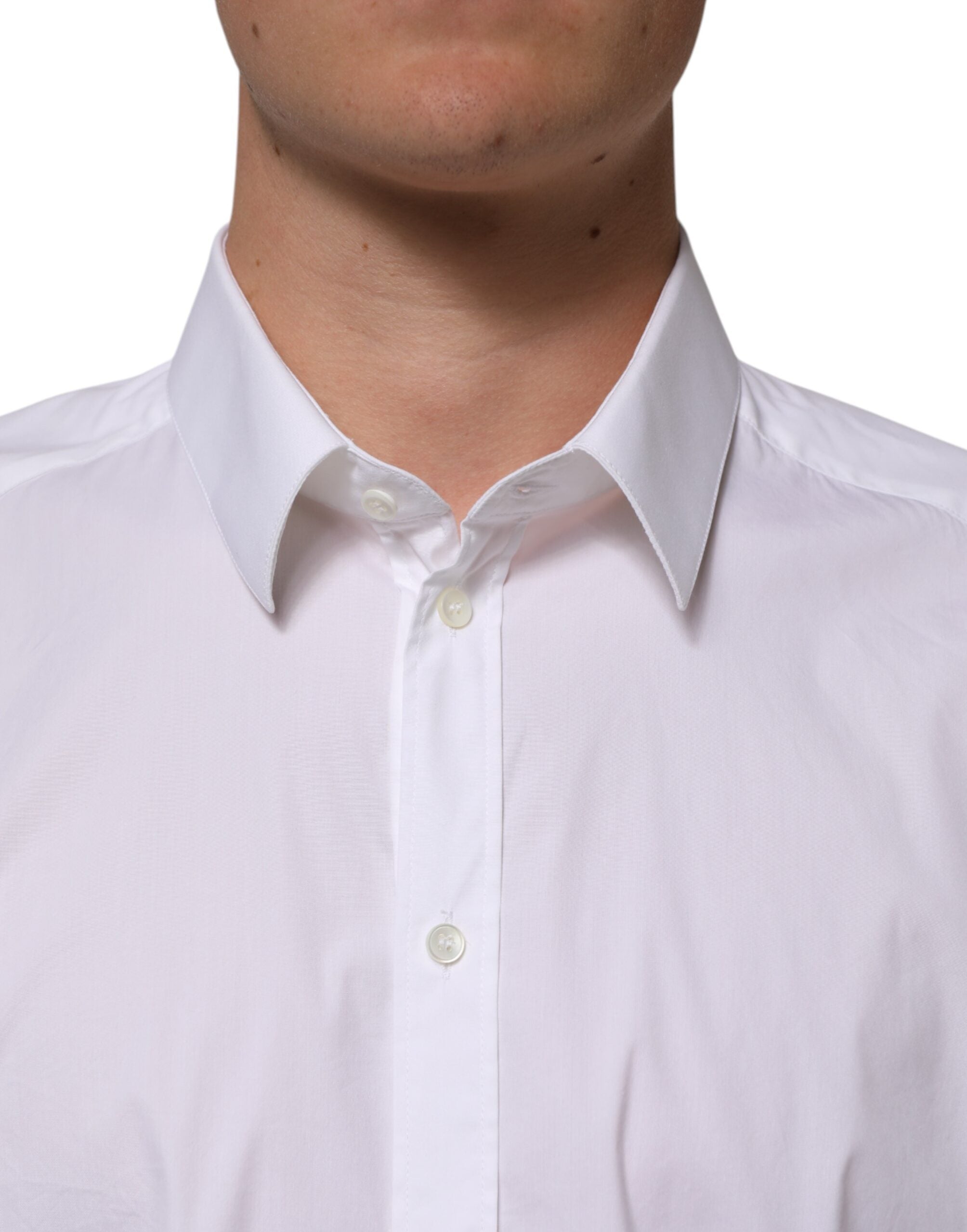 Dolce & Gabbana White Cotton GOLD Long Sleeves Formal Men's Shirt