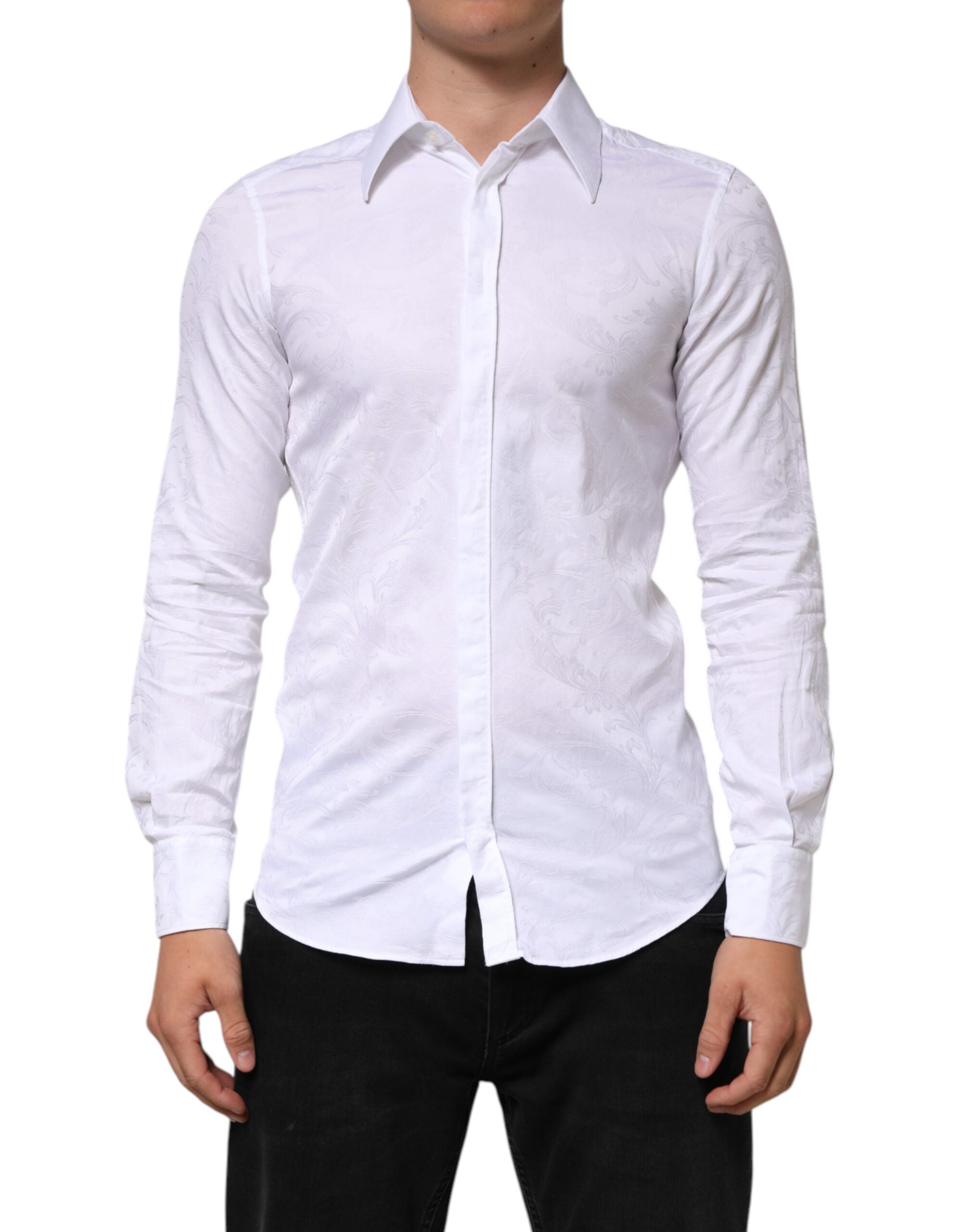 Dolce & Gabbana White Cotton MARTINI Paisley Jacquard Men's Shirt