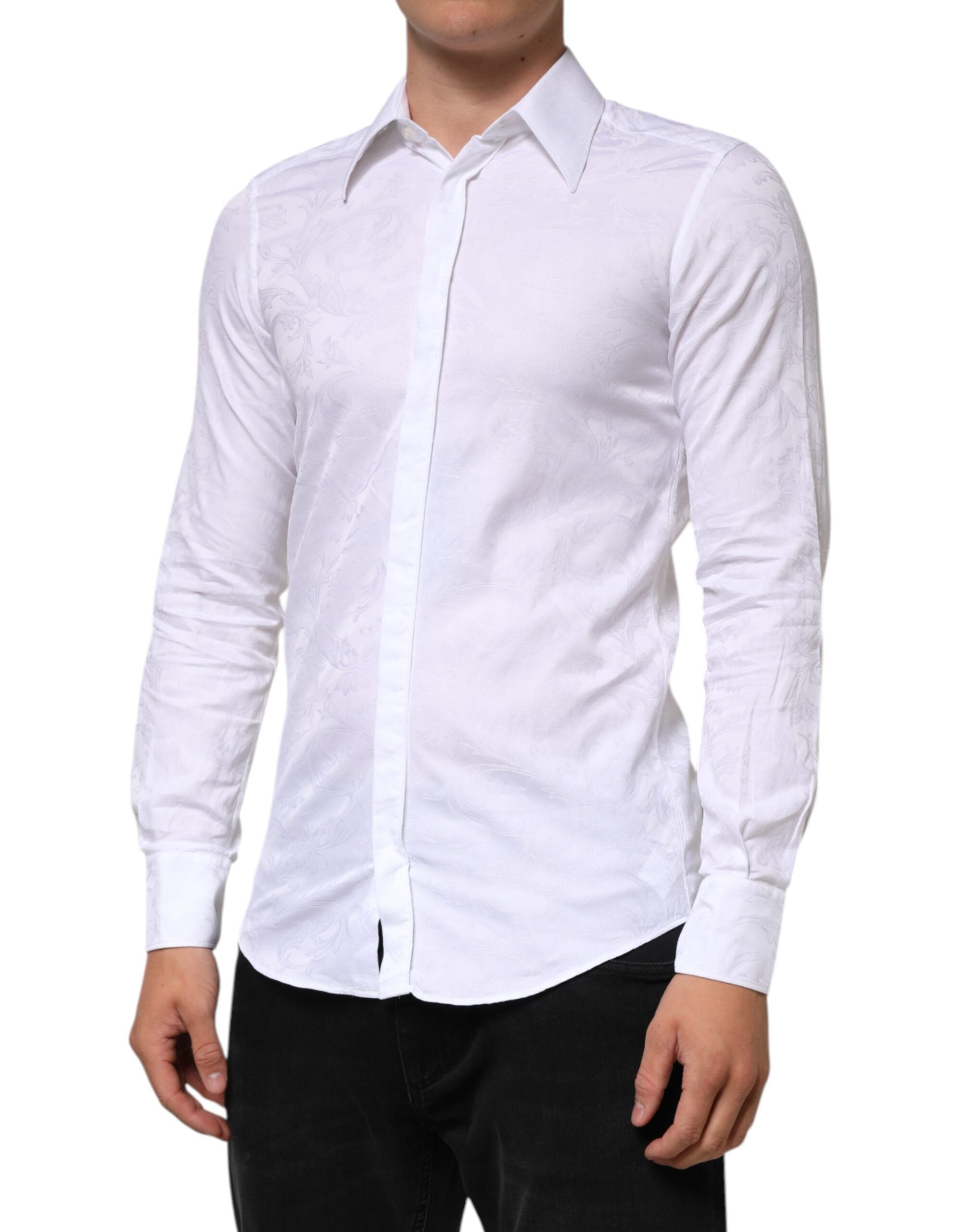 Dolce & Gabbana White Cotton MARTINI Paisley Jacquard Men's Shirt