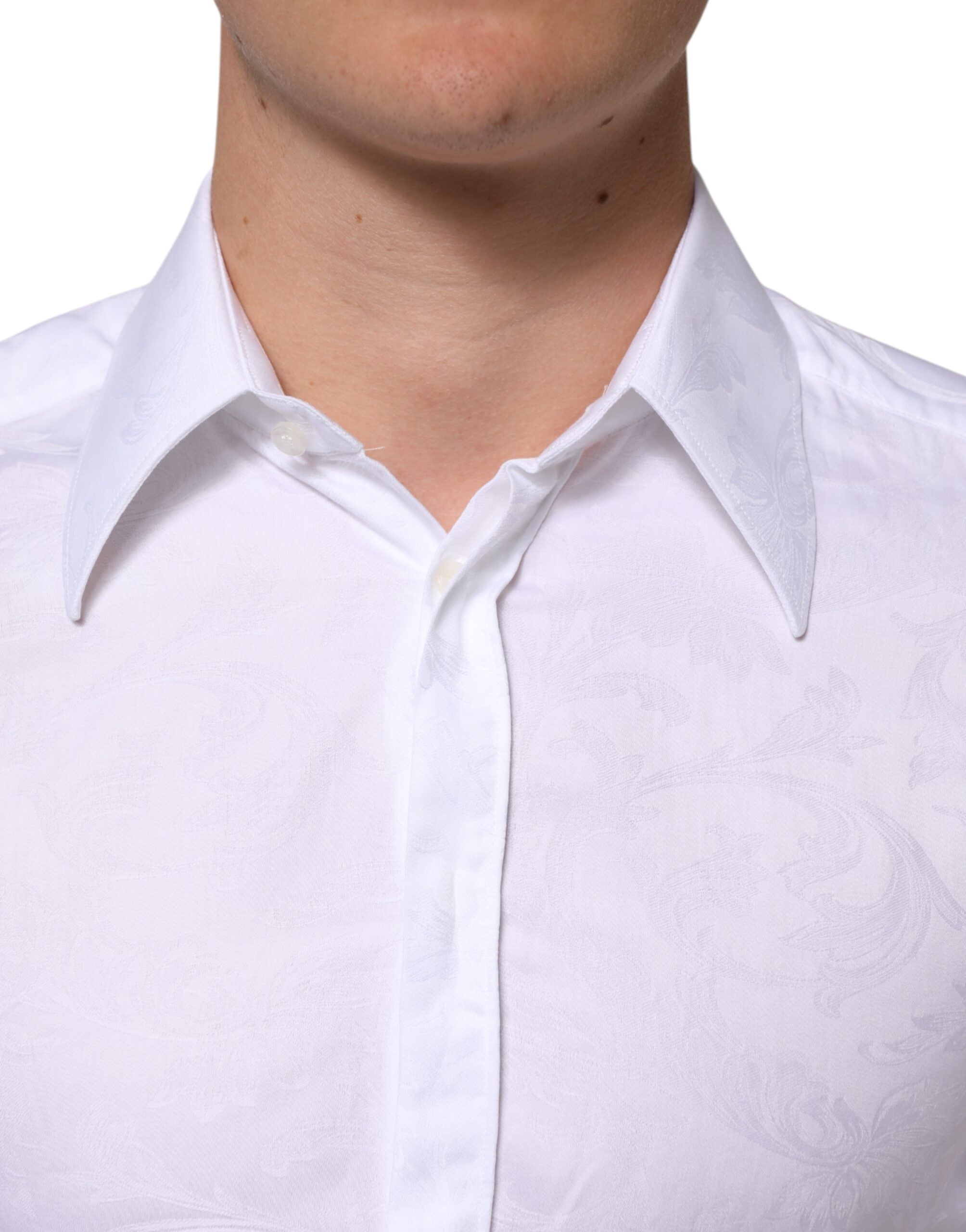 Dolce & Gabbana White Cotton MARTINI Paisley Jacquard Men's Shirt