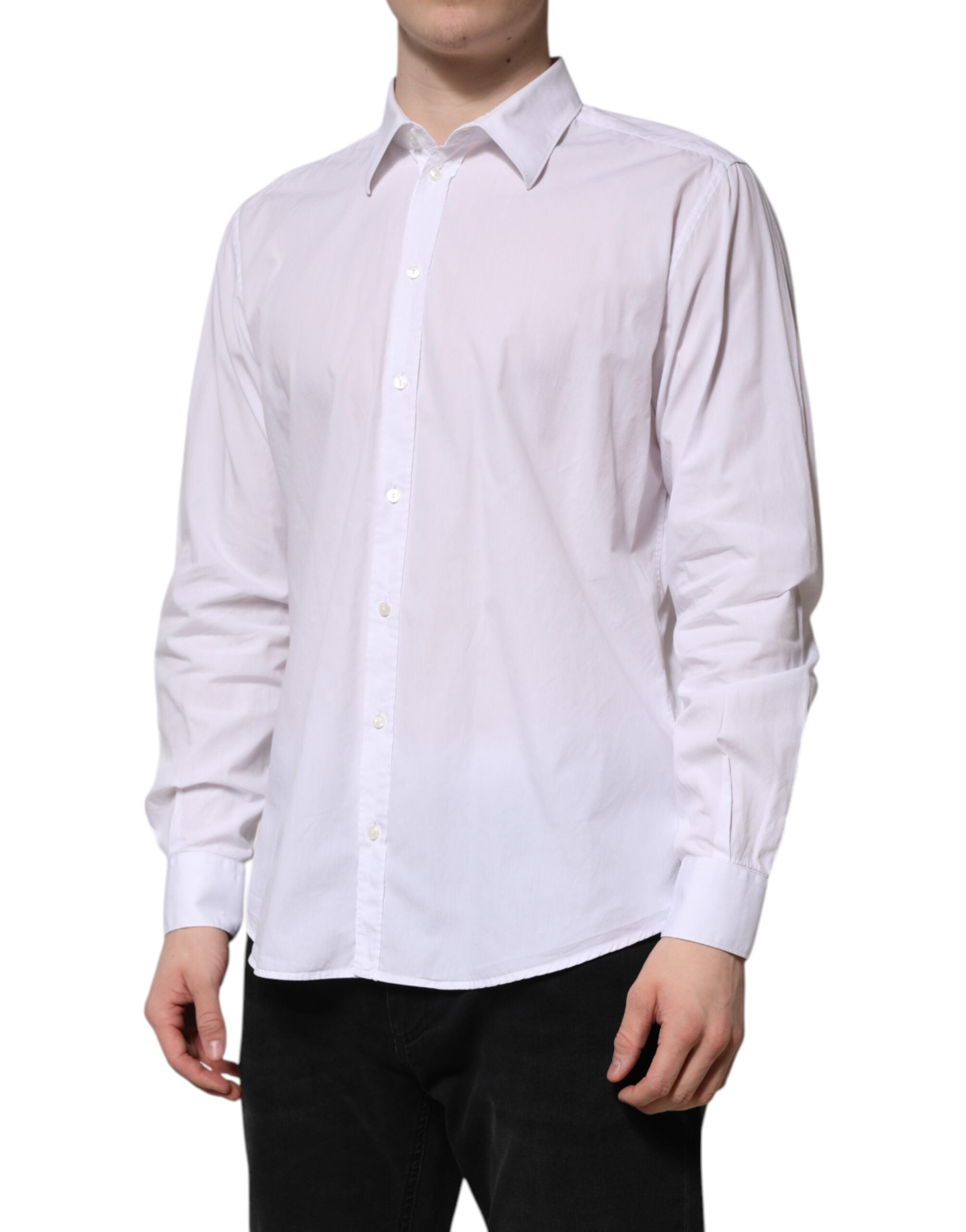 Dolce & Gabbana White Cotton STAFF Long Sleeves Forma Men's Shirt