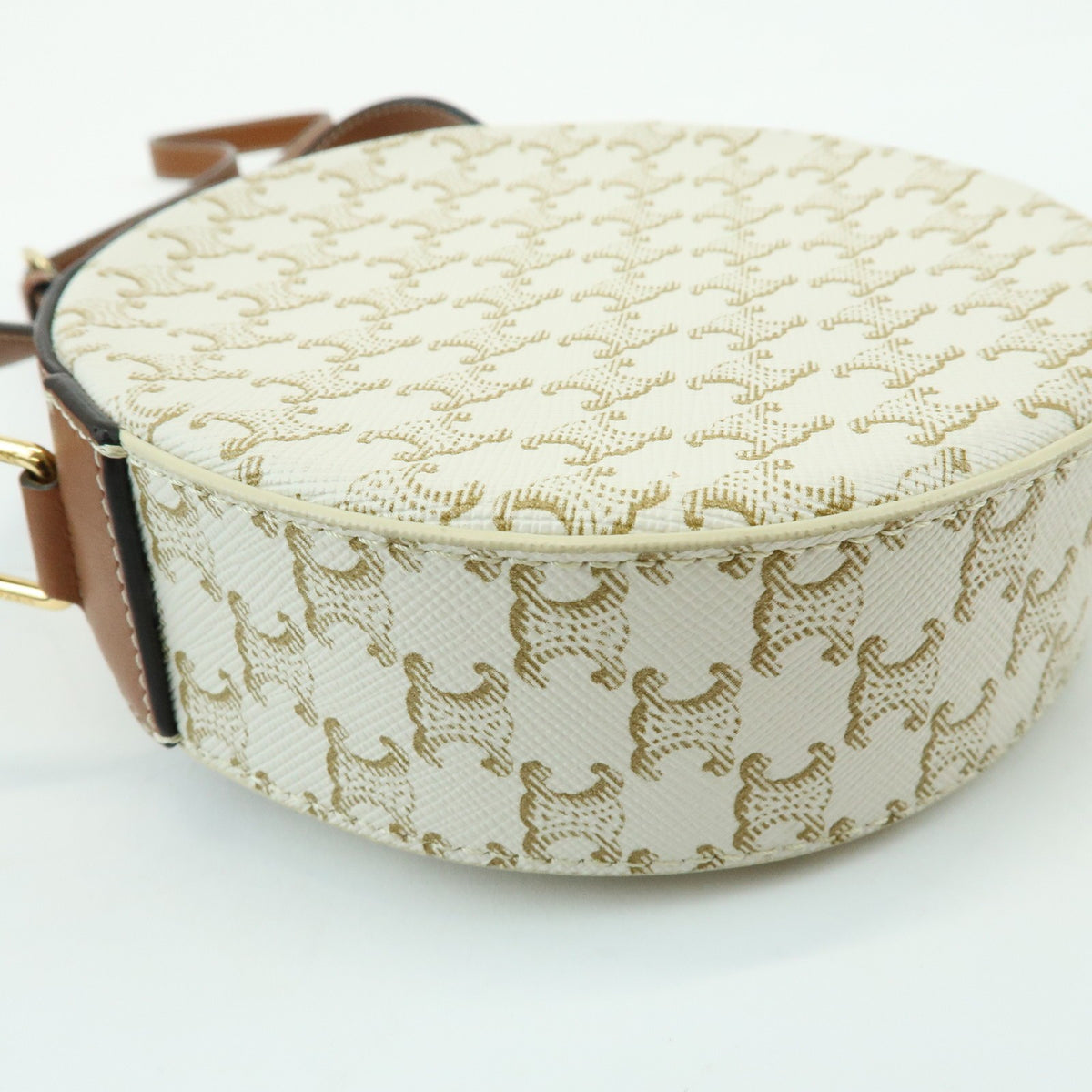 Celine Round Purse On Strap Triomphe Coated Canvas Beige Canvas Crossbody Bag Bag (Pre-Owned)