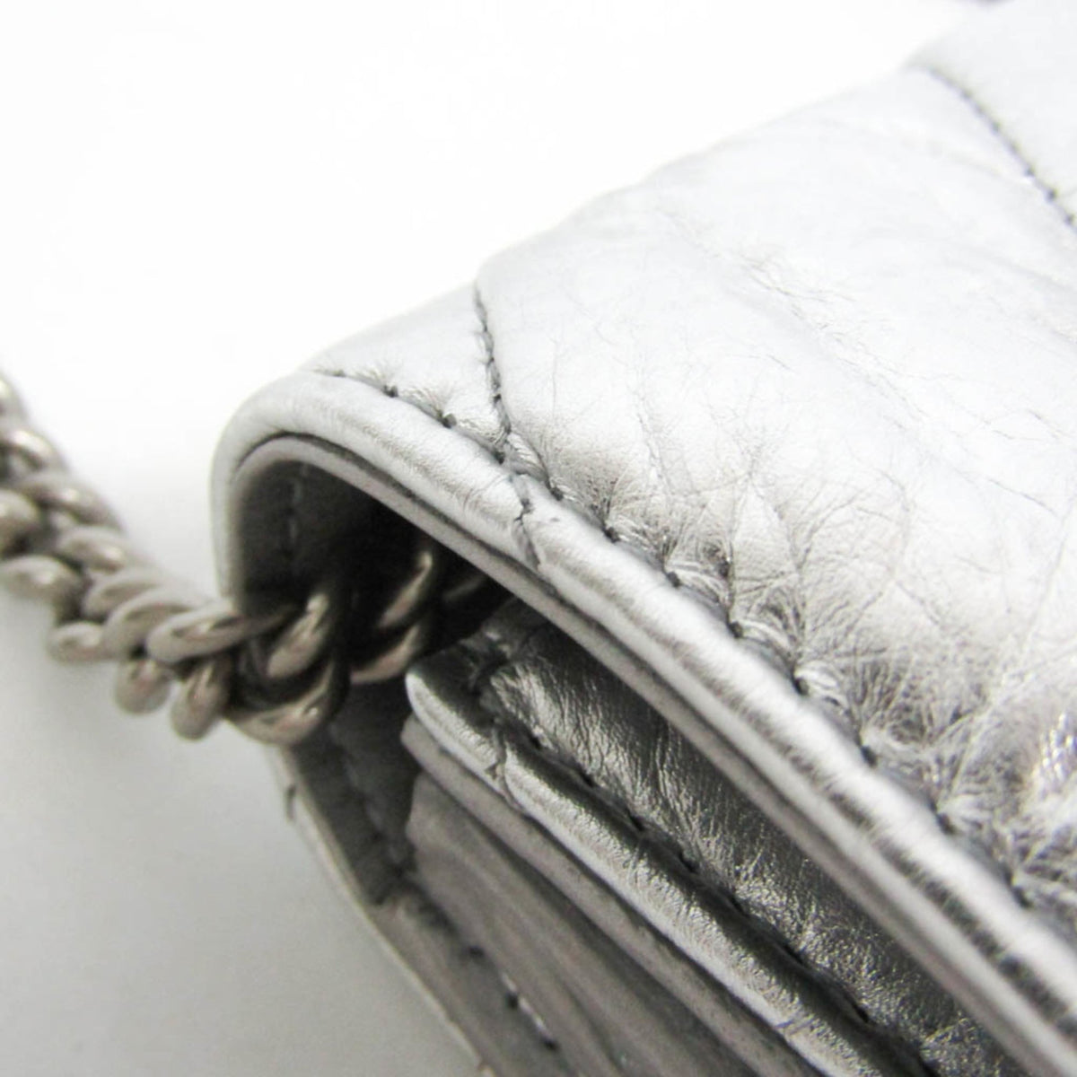 Balenciaga Crush Chain Flap Leather Silver Leather Handbag (Pre-Owned)