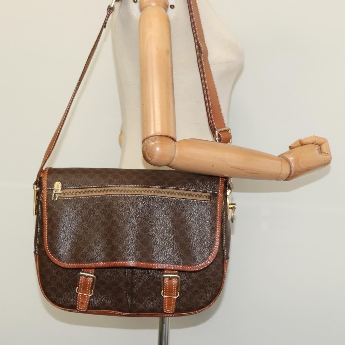 Celine Vintage Macadam Canvas And Leather Brown Canvas Shoulder Bag Bag (Pre-Owned)