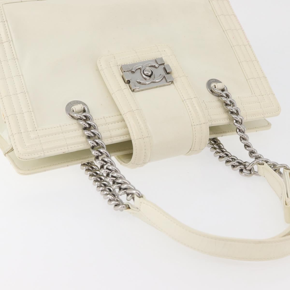 Chanel Boy Tote Glazed Calfskin White Patent_Leather Shoulder Bag Bag (Pre-Owned)