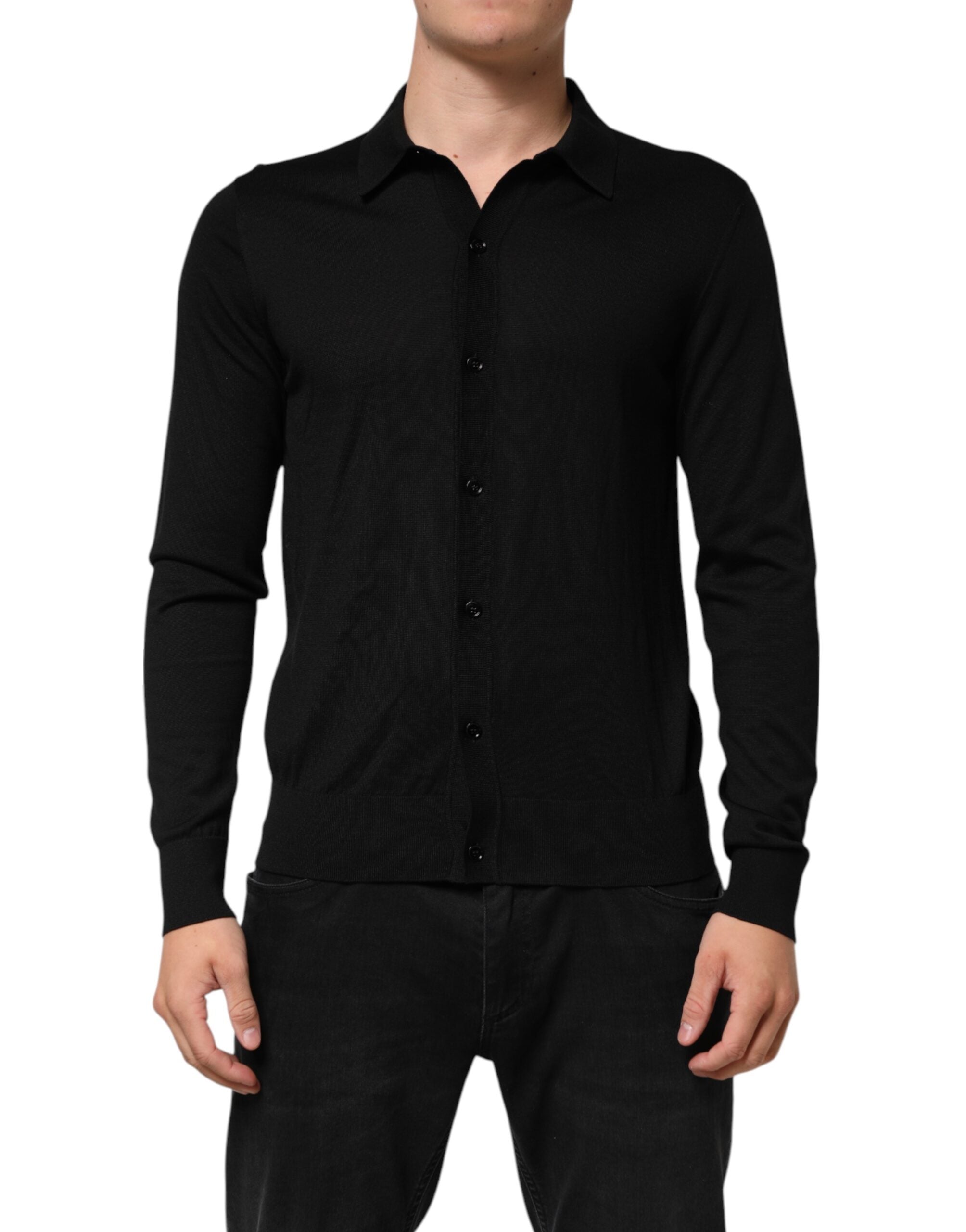 Dolce & Gabbana Black Silk Button Up Lightweight Men's Sweater