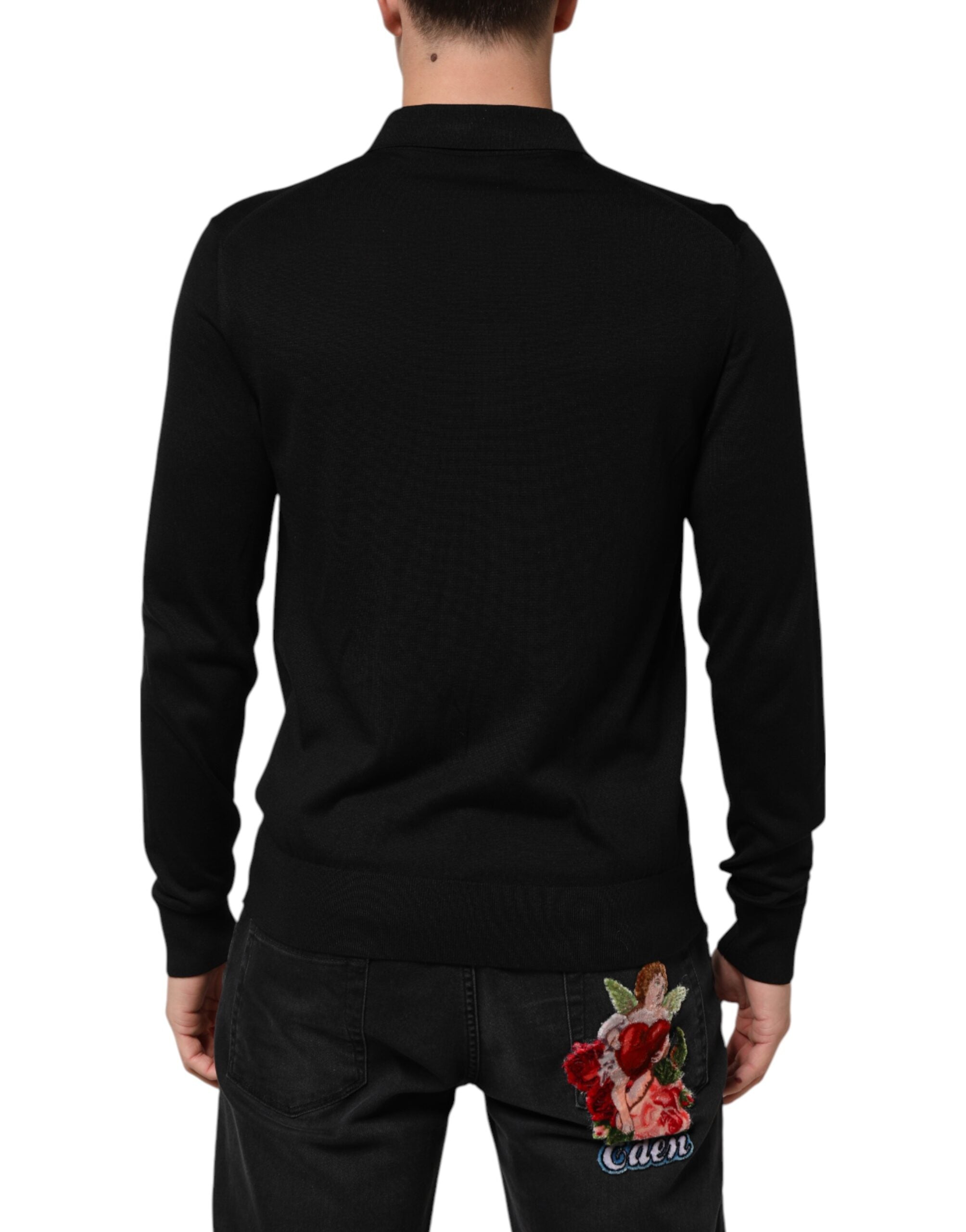 Dolce & Gabbana Black Silk Button Up Lightweight Men's Sweater