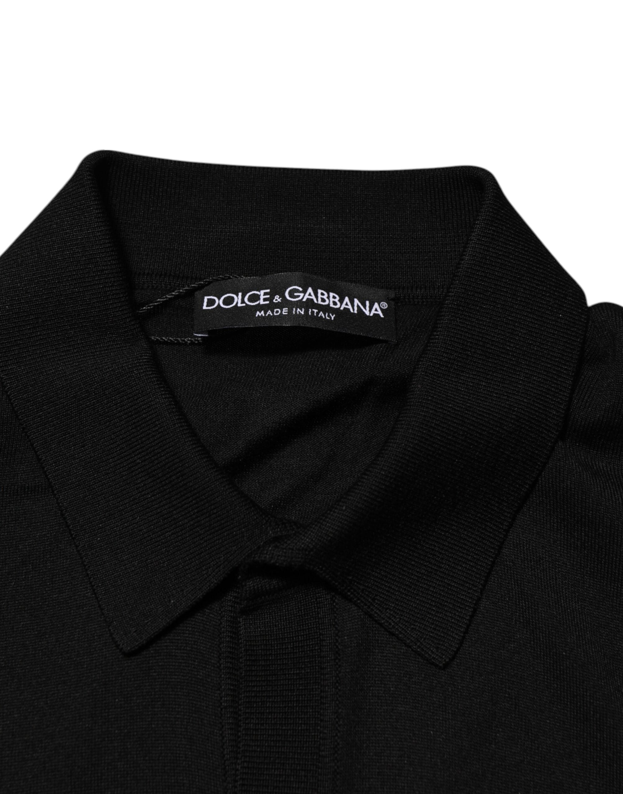 Dolce & Gabbana Black Silk Button Up Lightweight Men's Sweater