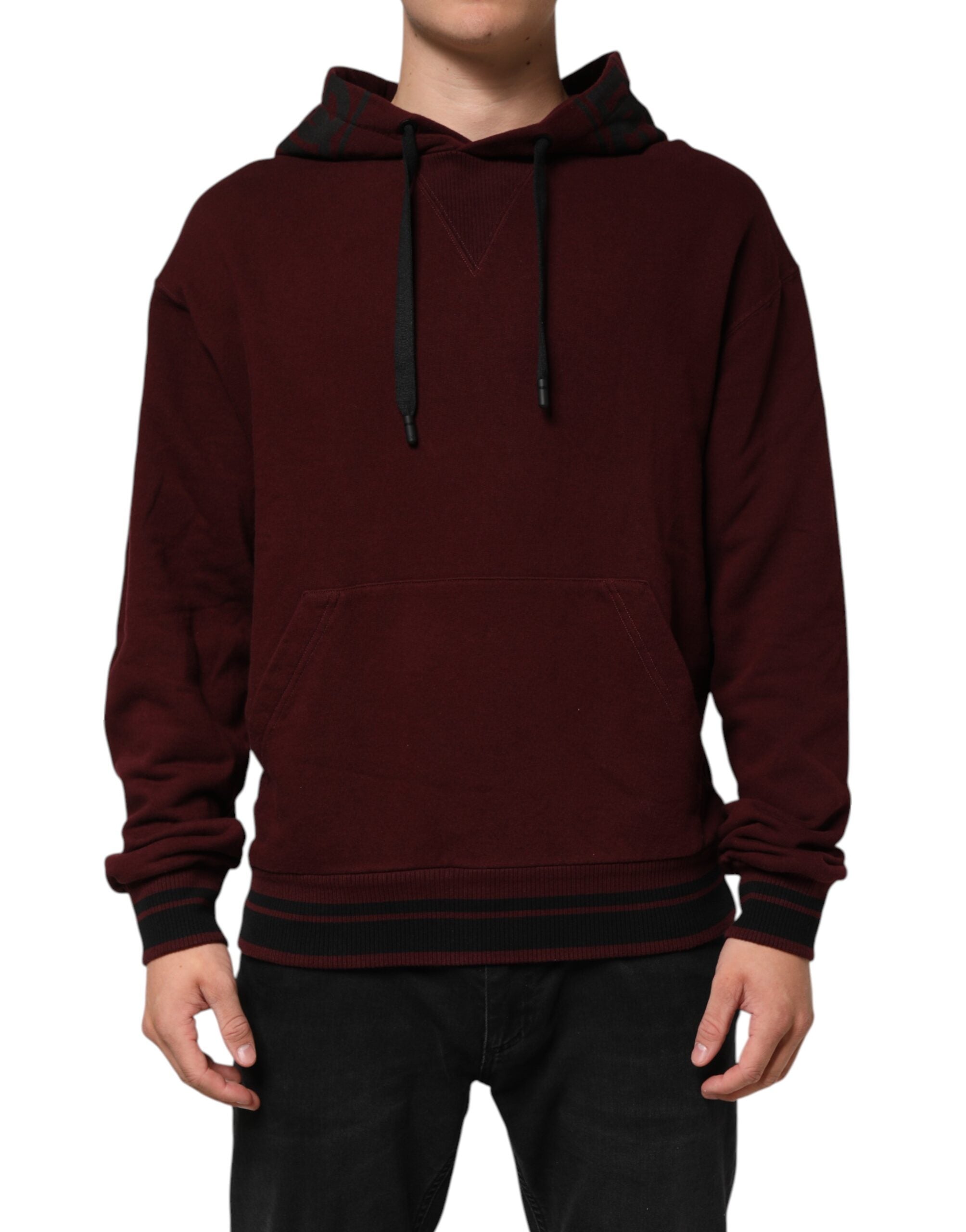 Dolce & Gabbana Burgundy Cotton Plaid Lined Men Hoodie Men's Sweater