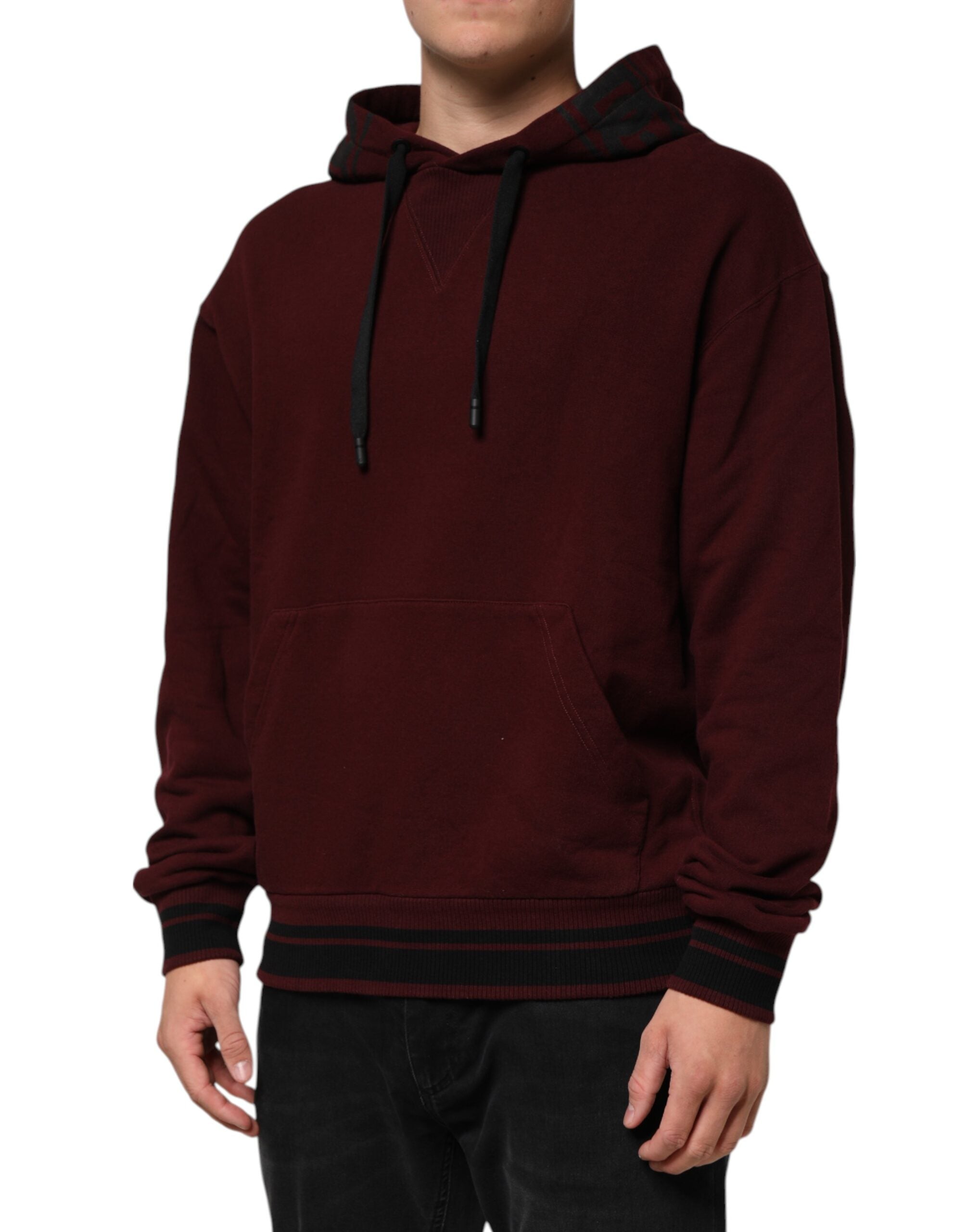 Dolce & Gabbana Burgundy Cotton Plaid Lined Men Hoodie Men's Sweater