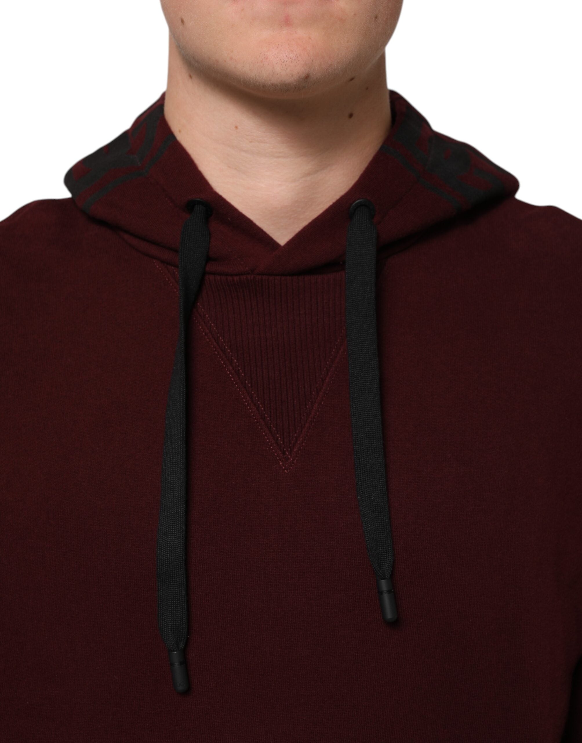 Dolce & Gabbana Burgundy Cotton Plaid Lined Men Hoodie Men's Sweater