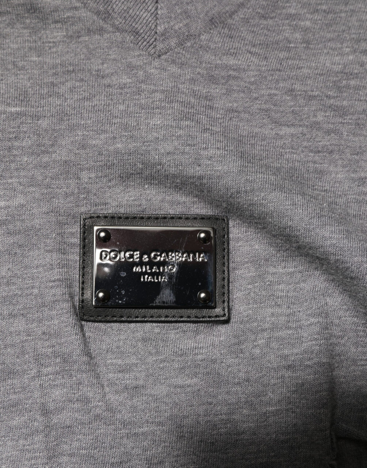 Dolce & Gabbana Gray Cotton Tattered Logo Patch Men Men's T-shirt
