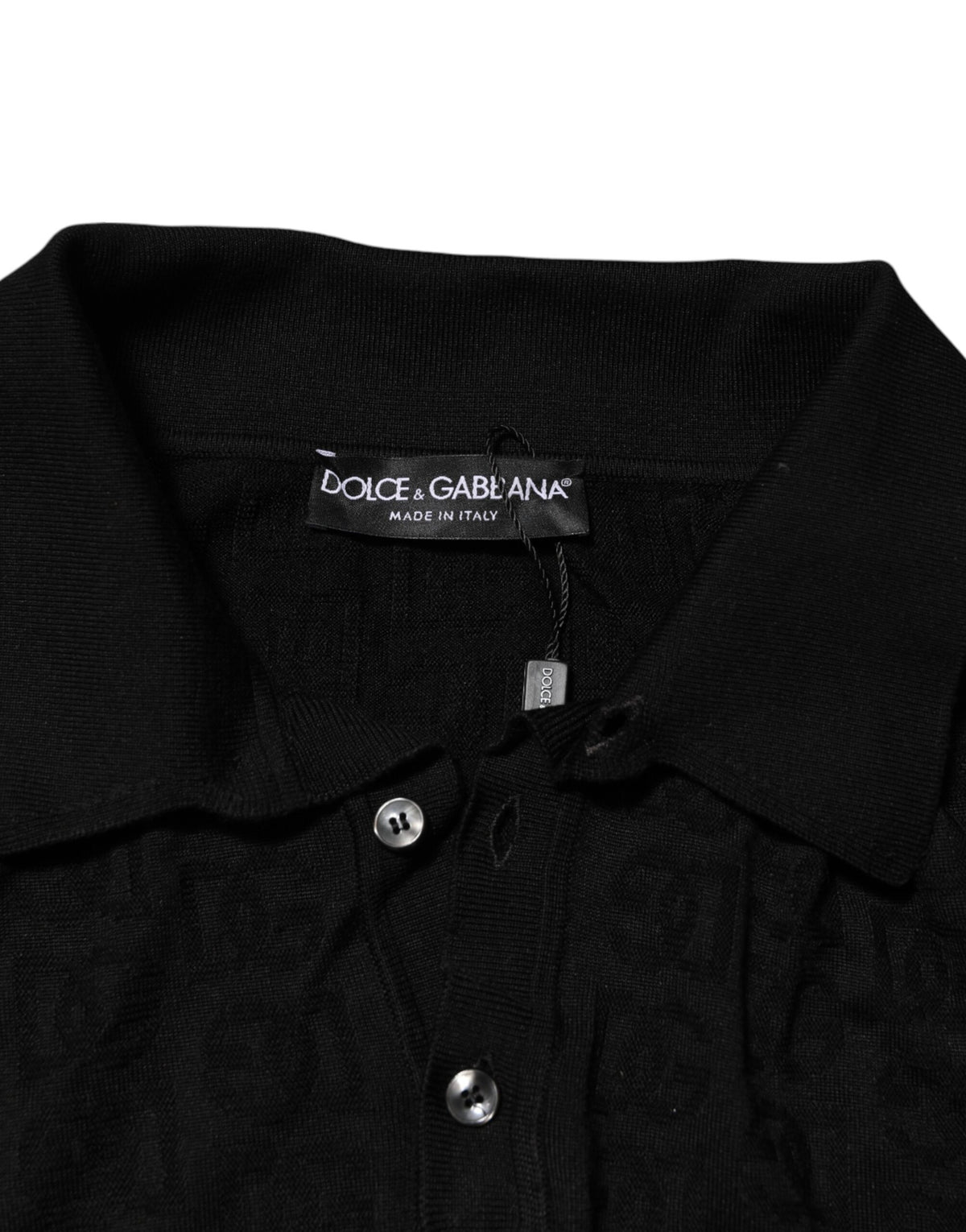 Dolce & Gabbana Black Silk Jacquard DG Polo Shirt Men's T-shirt (Pre-Owned)