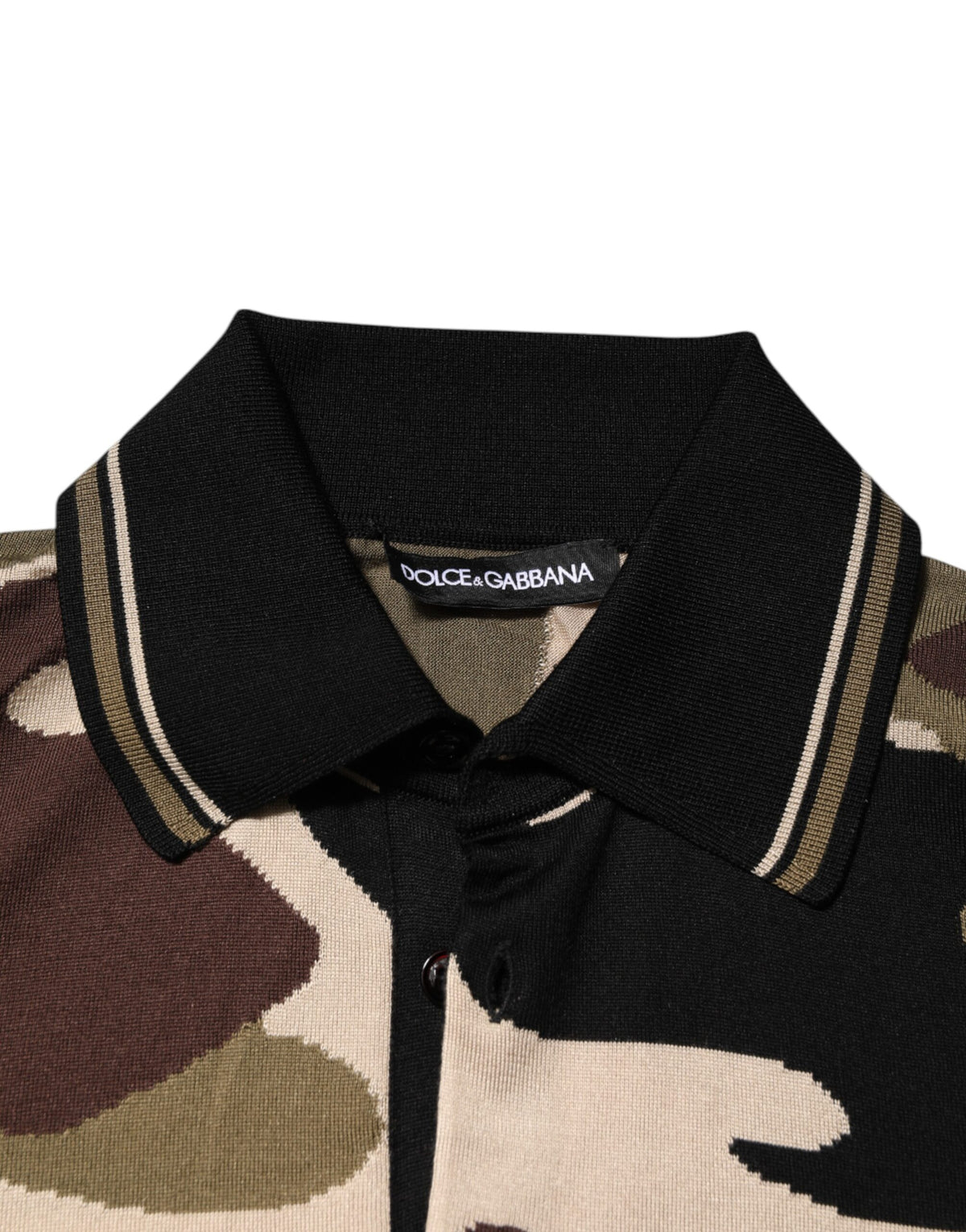 Dolce & Gabbana Camouflage Brown Silk Military Polo Men's T-shirt