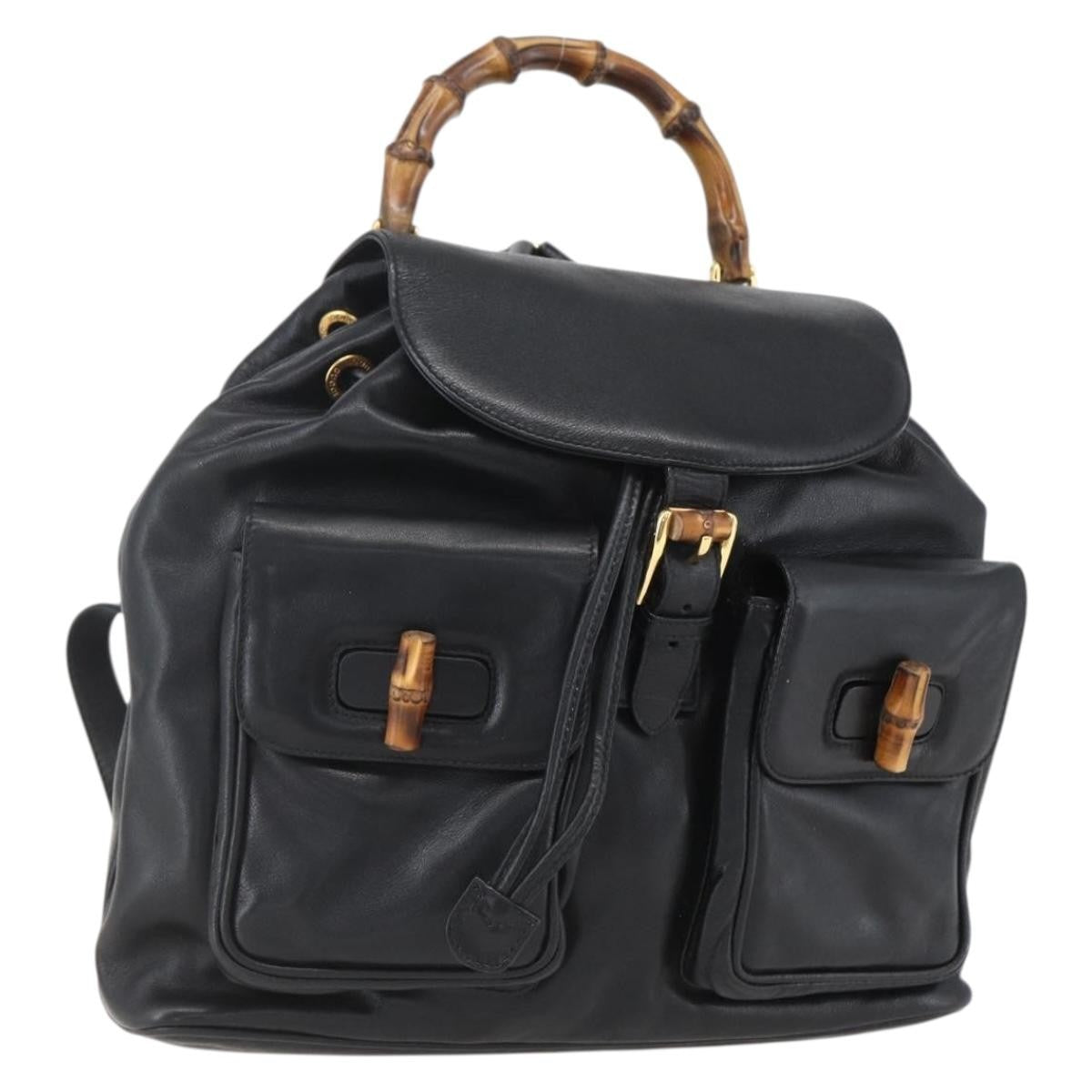 Gucci Vintage Bamboo Leather Black Leather Backpack Bag (Pre-Owned)