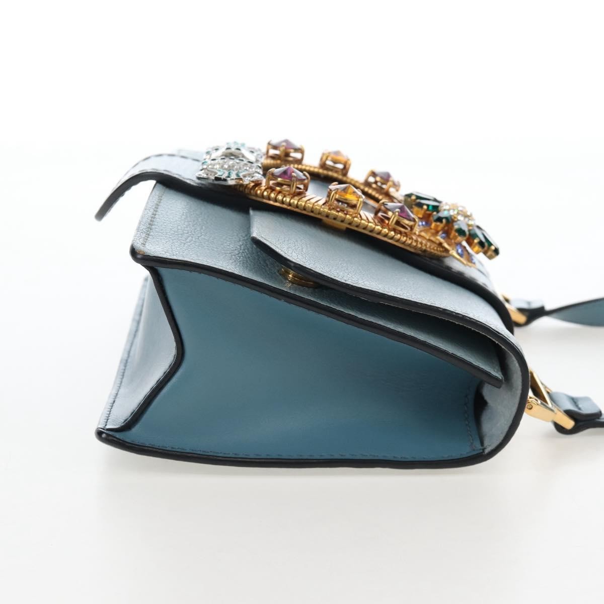 Miu Miu Madras Crystal Buckle Leather Blue Leather Shoulder Bag Bag (Pre-Owned)