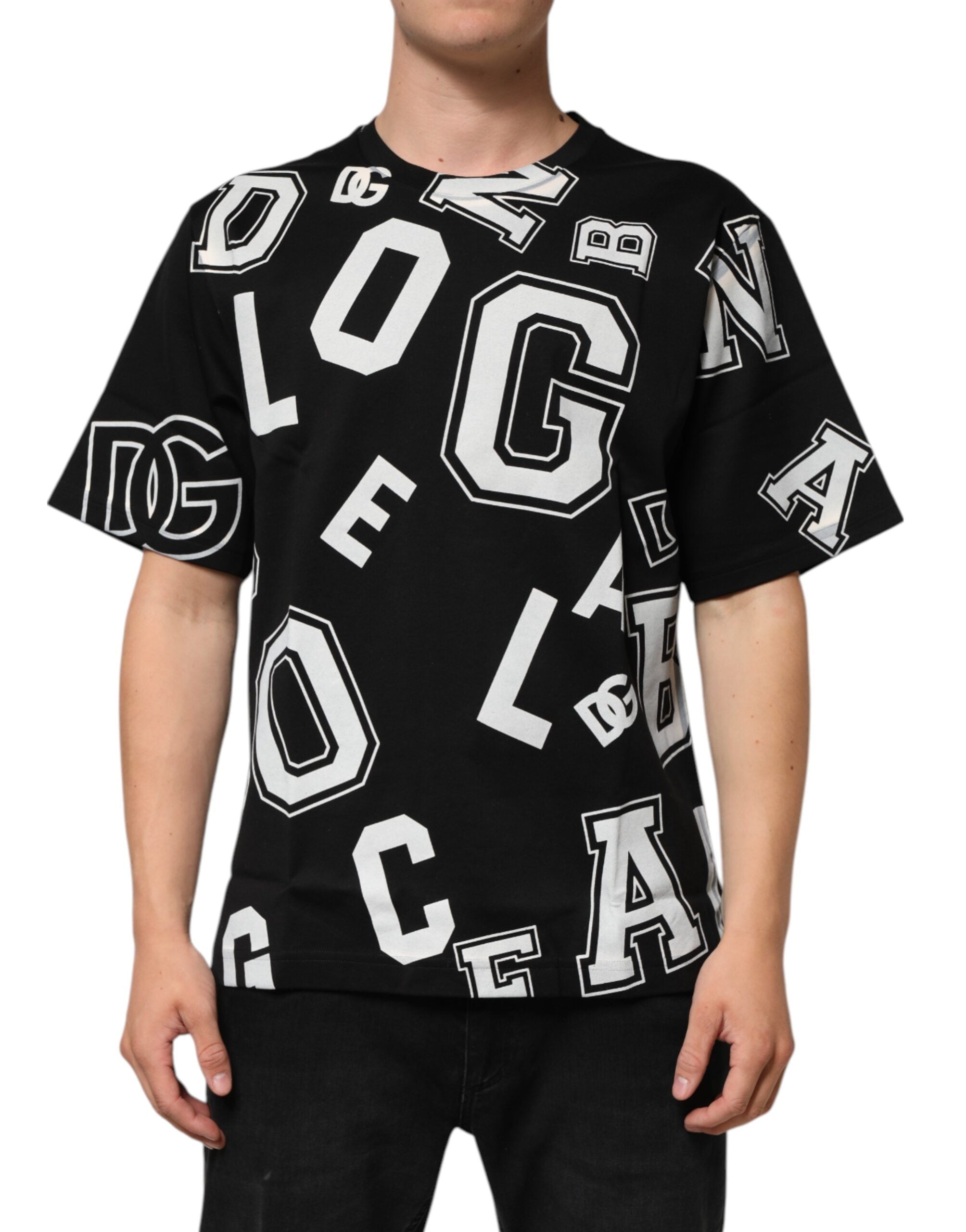 Dolce & Gabbana Black Cotton Letter Print Short Sleeve Men's T-shirt (Pre-Owned)