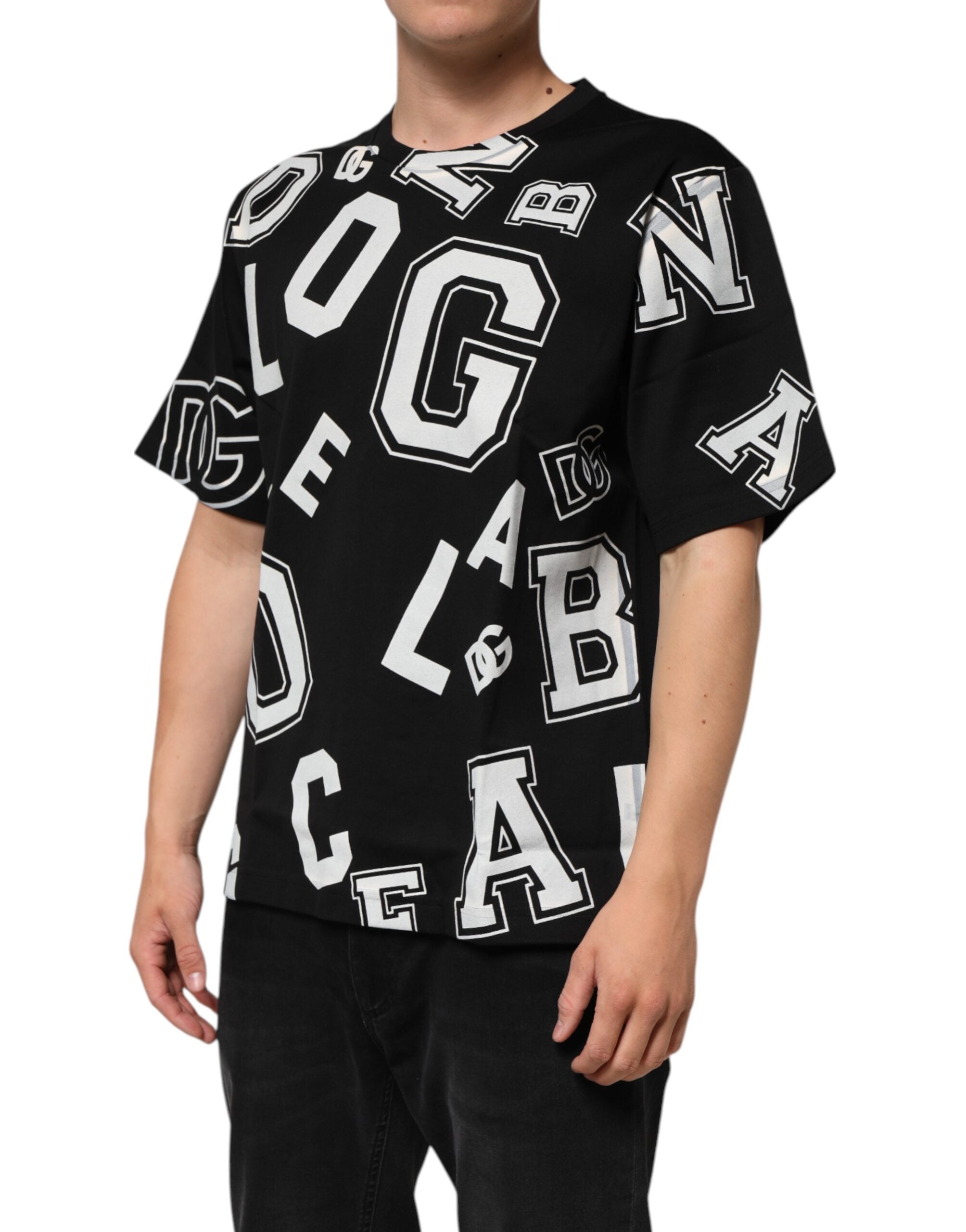 Dolce & Gabbana Black Cotton Letter Print Short Sleeve Men's T-shirt (Pre-Owned)