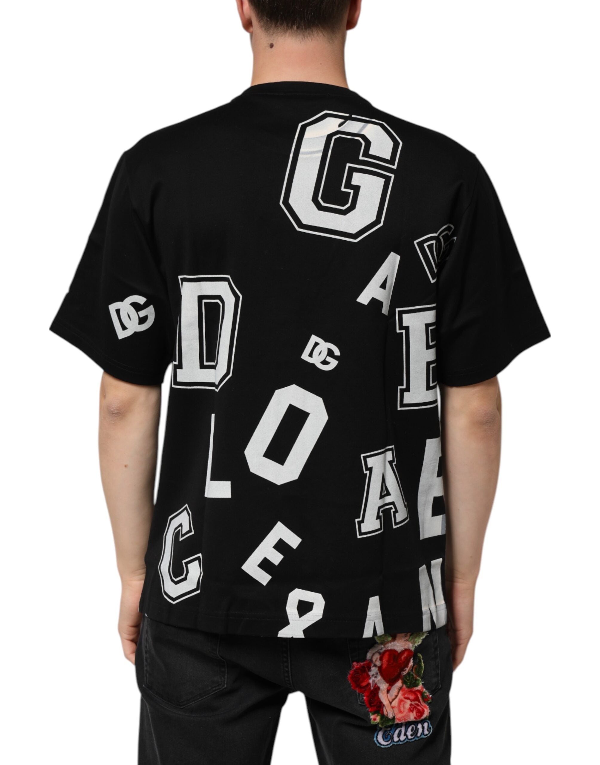 Dolce & Gabbana Black Cotton Letter Print Short Sleeve Men's T-shirt (Pre-Owned)