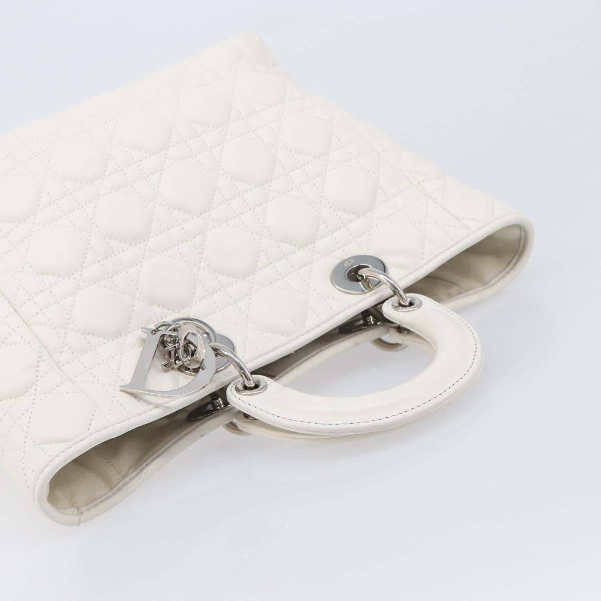 Christian Dior Lady Dior Cannage Quilt Lambskin White Leather Handbag (Pre-Owned)