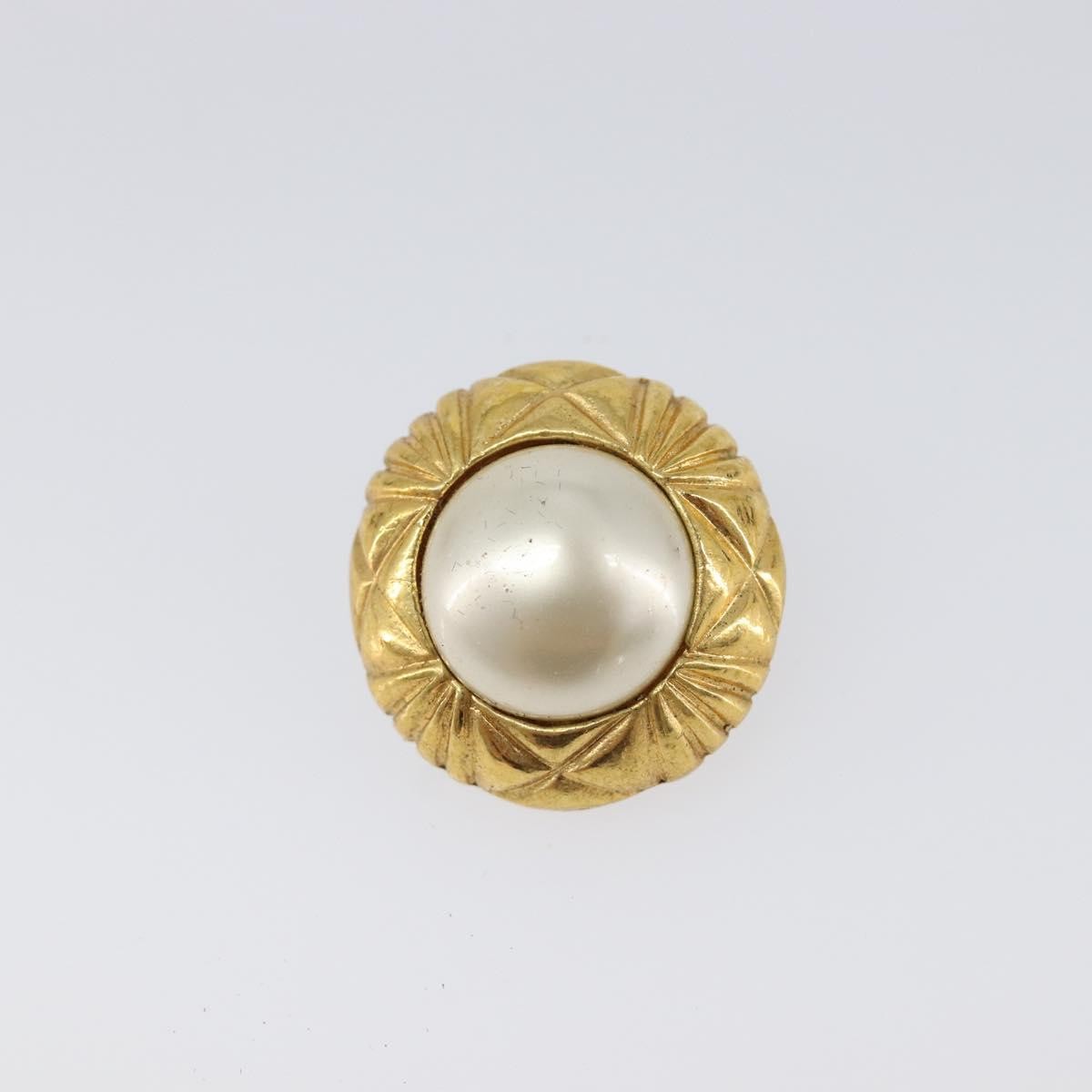 Chanel Vintage Round Clip-On Metal With Faux Pearl Gold Metal Earrings Jewelry (Pre-Owned)
