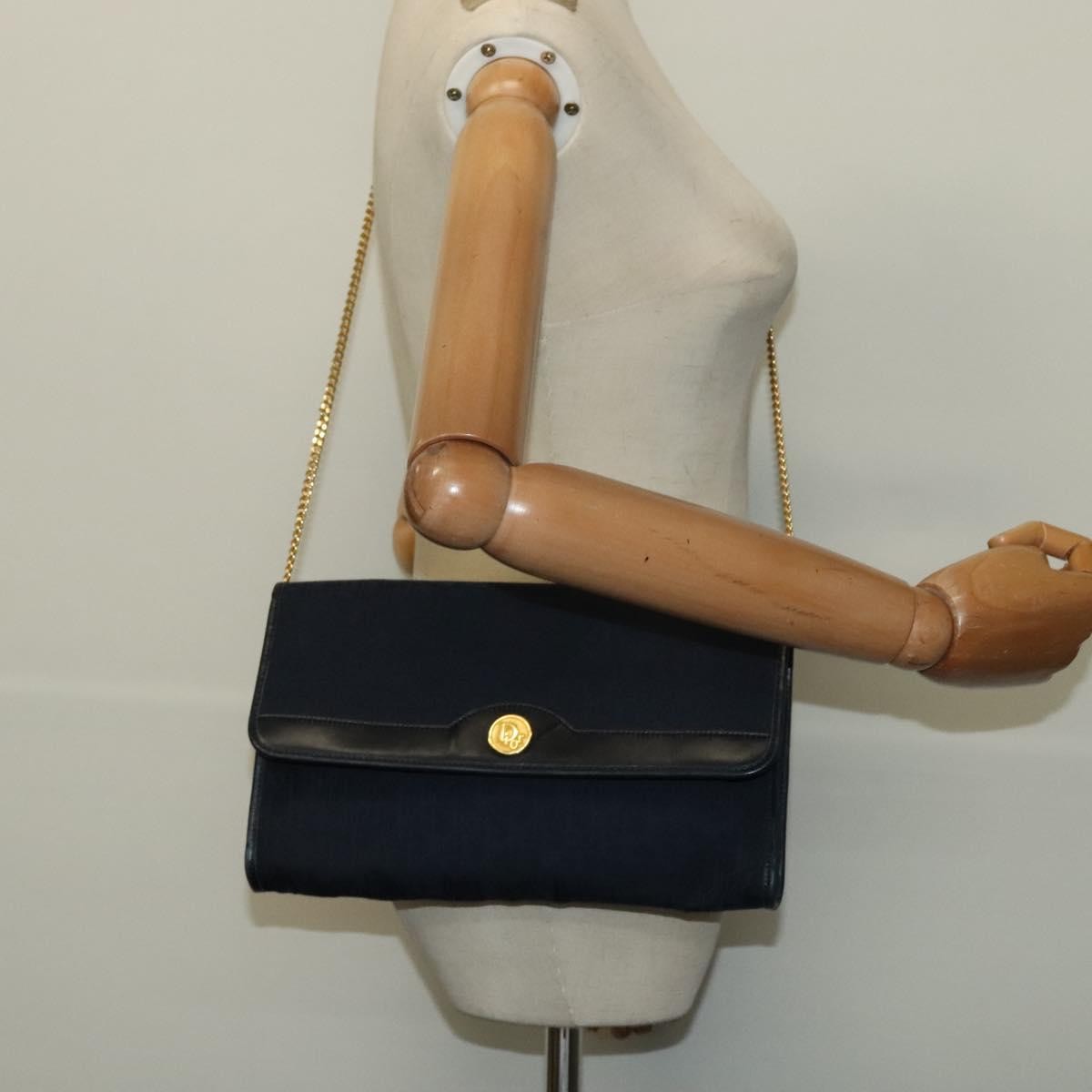 Christian Dior Vintage Chain Flap Diorissimo Canvas Navy Canvas Shoulder Bag Bag (Pre-Owned)