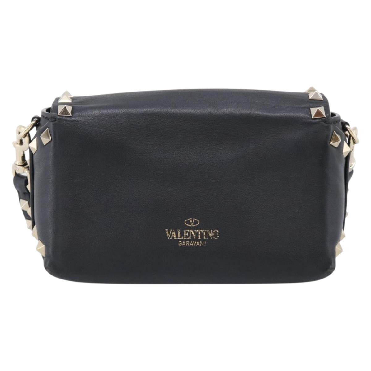 Valentino Garavani Rockstud Flip Lock Flap Leather Black Leather Handbag (Pre-Owned)