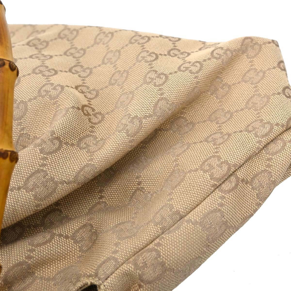 Gucci Bamboo Frame Satchel Gg Canvas Beige Canvas Handbag (Pre-Owned)