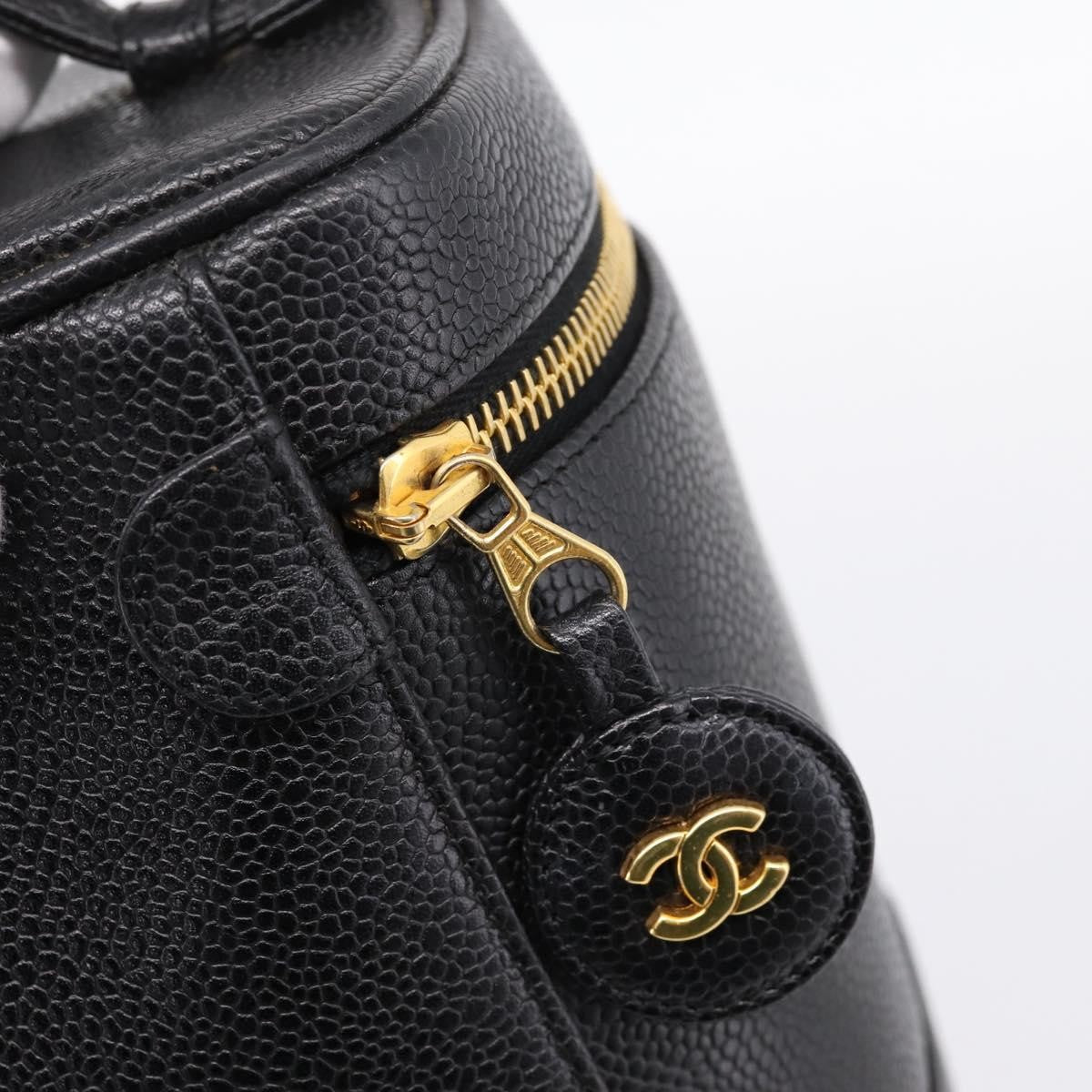 Chanel Vintage Timeless Cosmetic Case Caviar Black Leather Handbag (Pre-Owned)