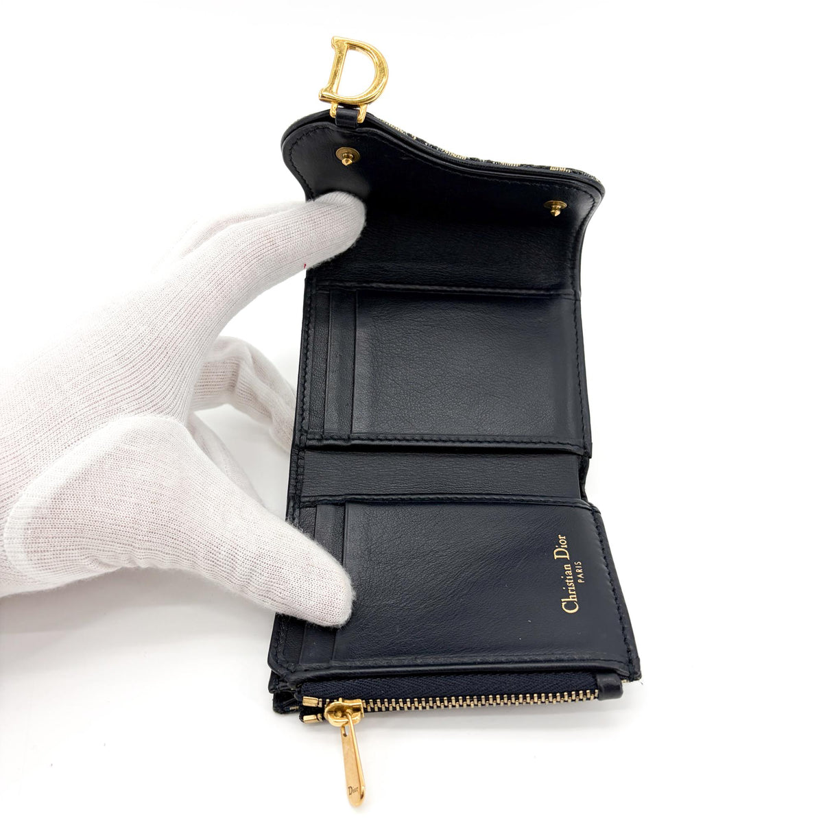 Christian Dior Saddle Flap Oblique Canvas Navy Canvas Wallets Accessory (Pre-Owned)