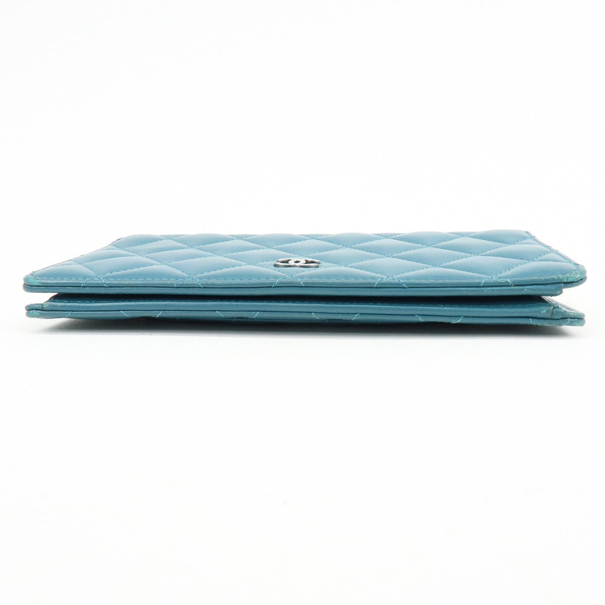Chanel Bi-Fold Quilted Patent Blue Leather Wallets Accessory (Pre-Owned)