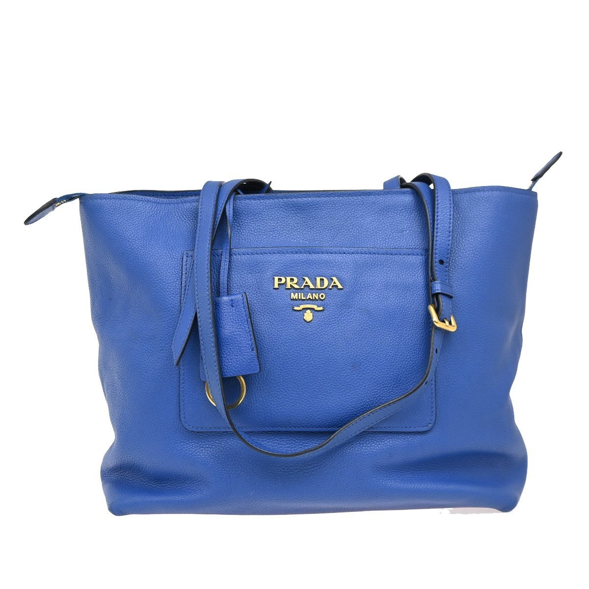 Prada Front Pocket Shopping Vitello Daino Blue Leather Tote Bag Bag (Pre-Owned)