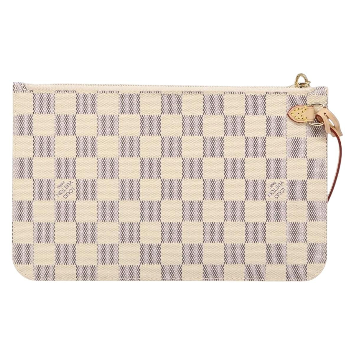 Louis Vuitton Neverfull Pochette Damier Ebene White Canvas Bag (Pre-Owned)