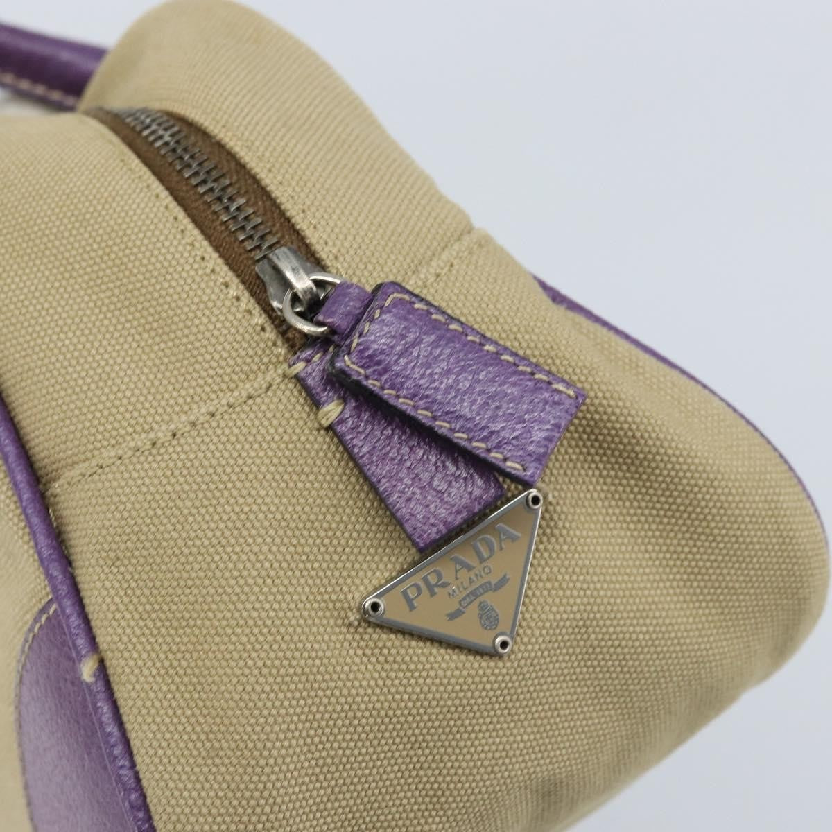 Prada Bowler Canvas With Leather Beige Canvas Shoulder Bag Bag (Pre-Owned)