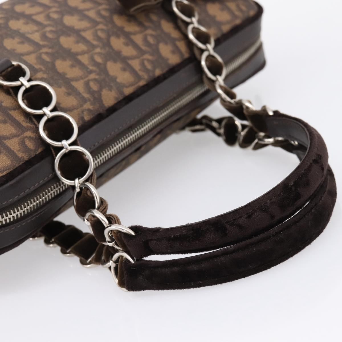 Christian Dior Vintage Trotter Romantique Zip Satchel Diorissimo Coated Canvas Brown Canvas Handbag (Pre-Owned)