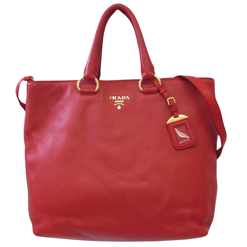 Prada Vitello Red Leather Tote Bag (Pre-Owned)