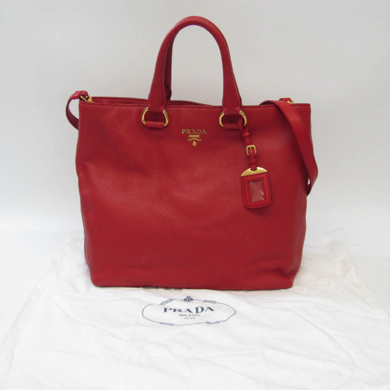 Prada Vitello Red Leather Tote Bag (Pre-Owned)