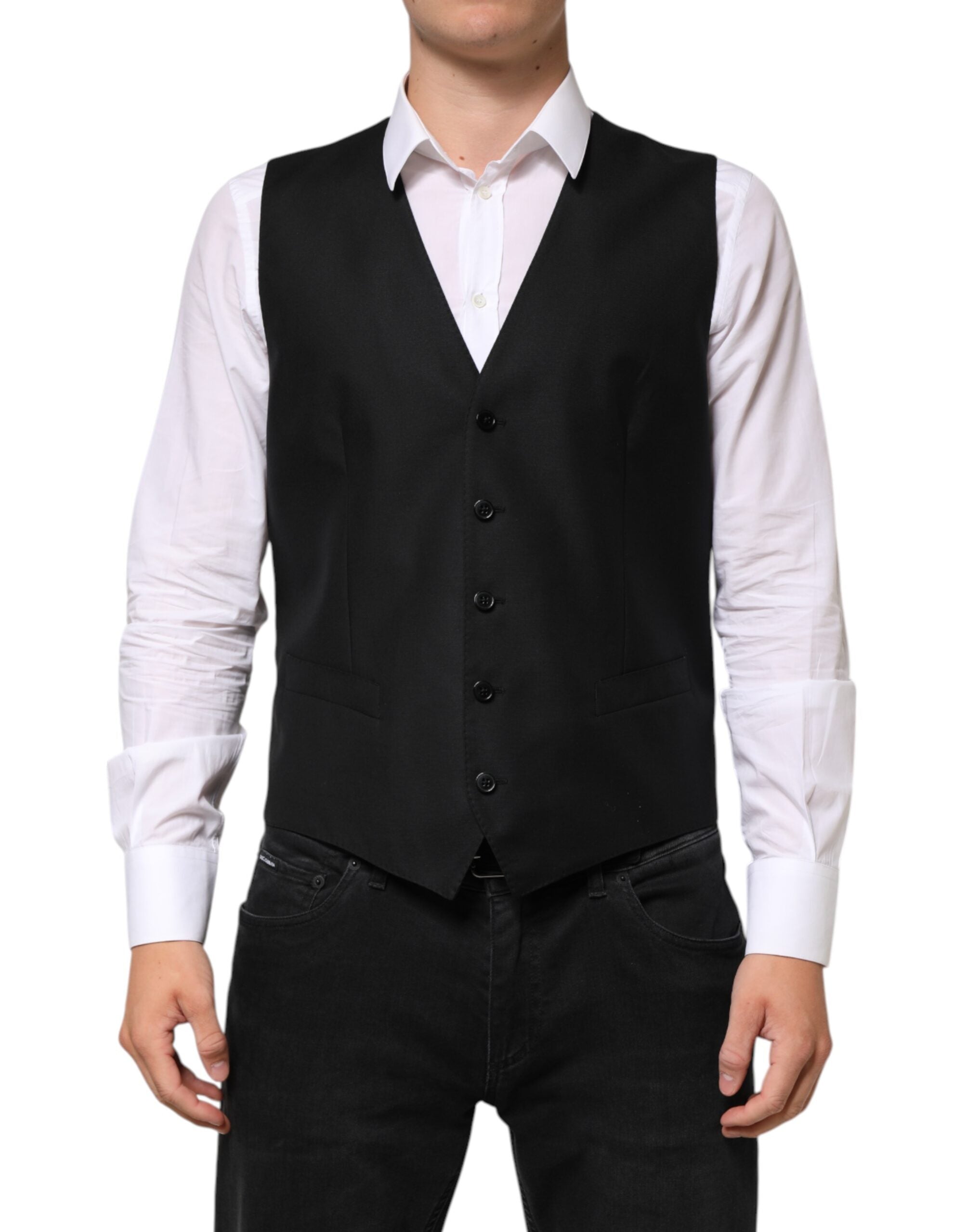 Dolce & Gabbana Black Wool Dress Formal Men Waistcoat Men's Vest (Pre-Owned)